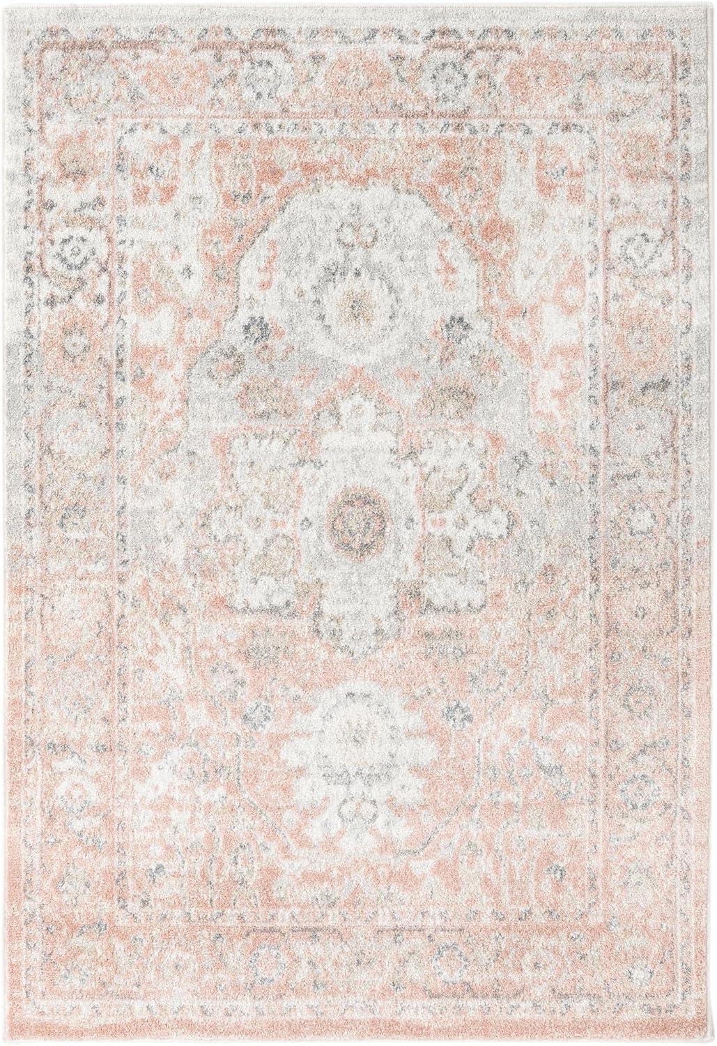 Rose Pink Medallion 4' x 6' Synthetic Area Rug