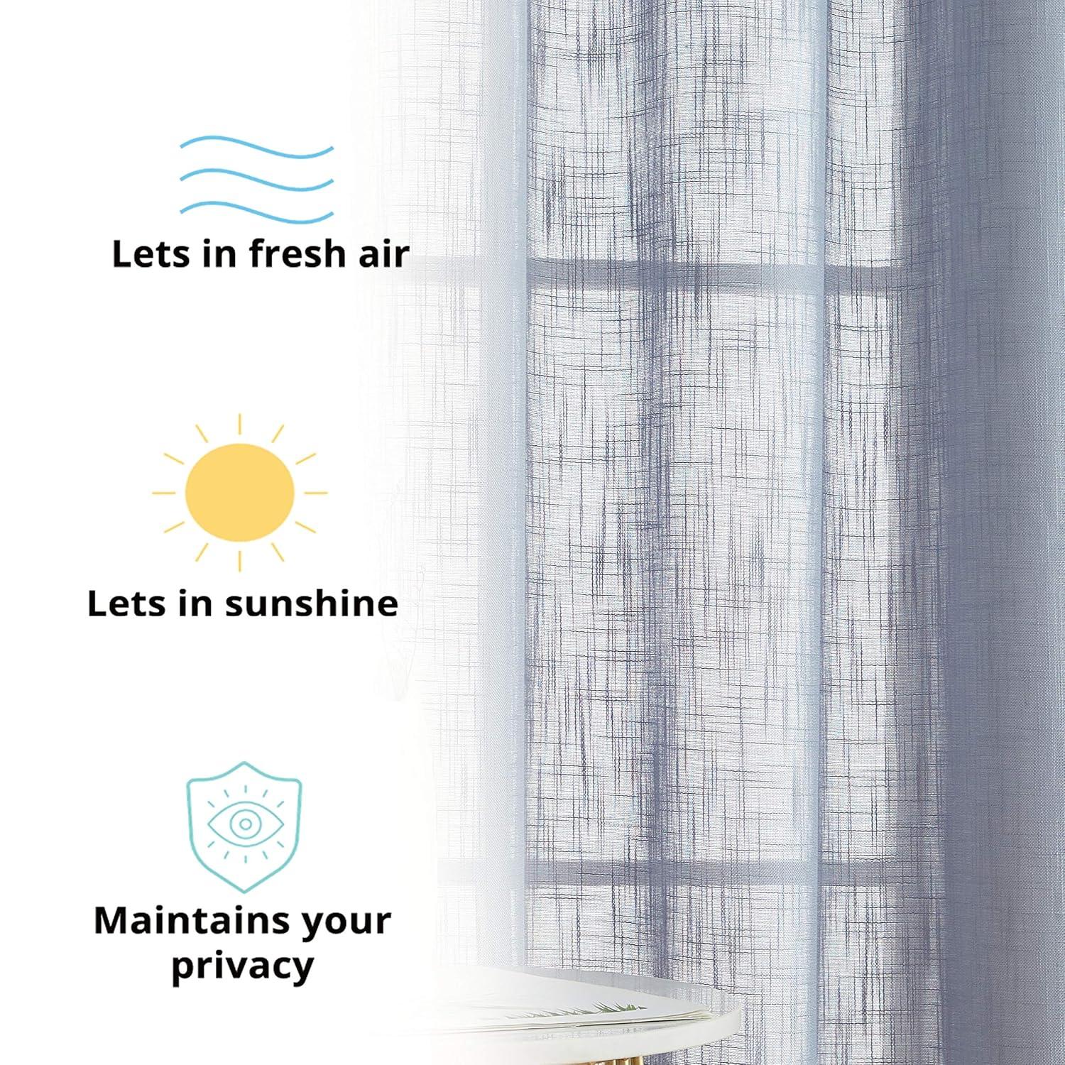 HLC.ME Abbey Faux Linen Textured Semi Sheer Privacy Light Filtering Window Grommet Thick Curtain Panels, Set of 2 - Dusty Blue, 54 W x 84 L