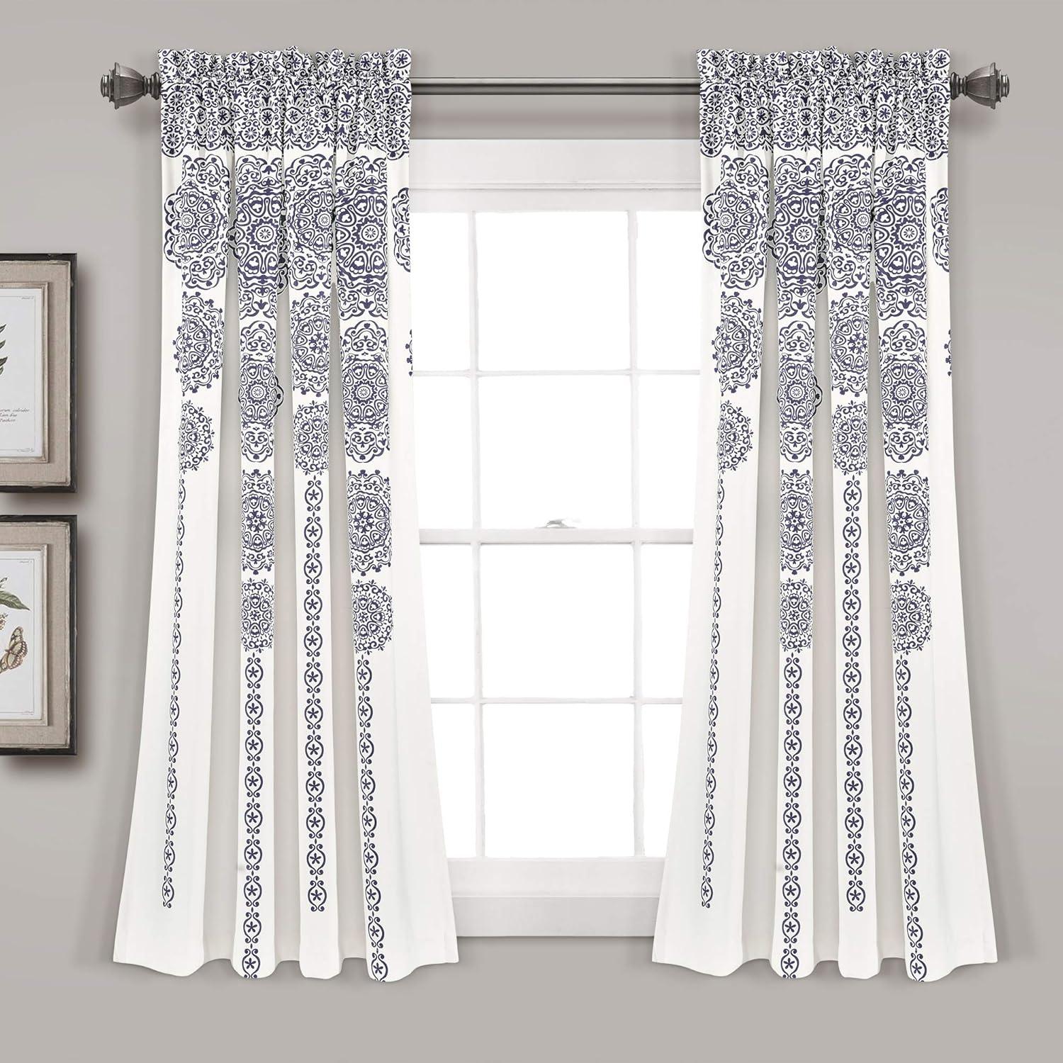 Stripe Medallion Polyester Room Darkening Curtain Pair (Set of 2)
