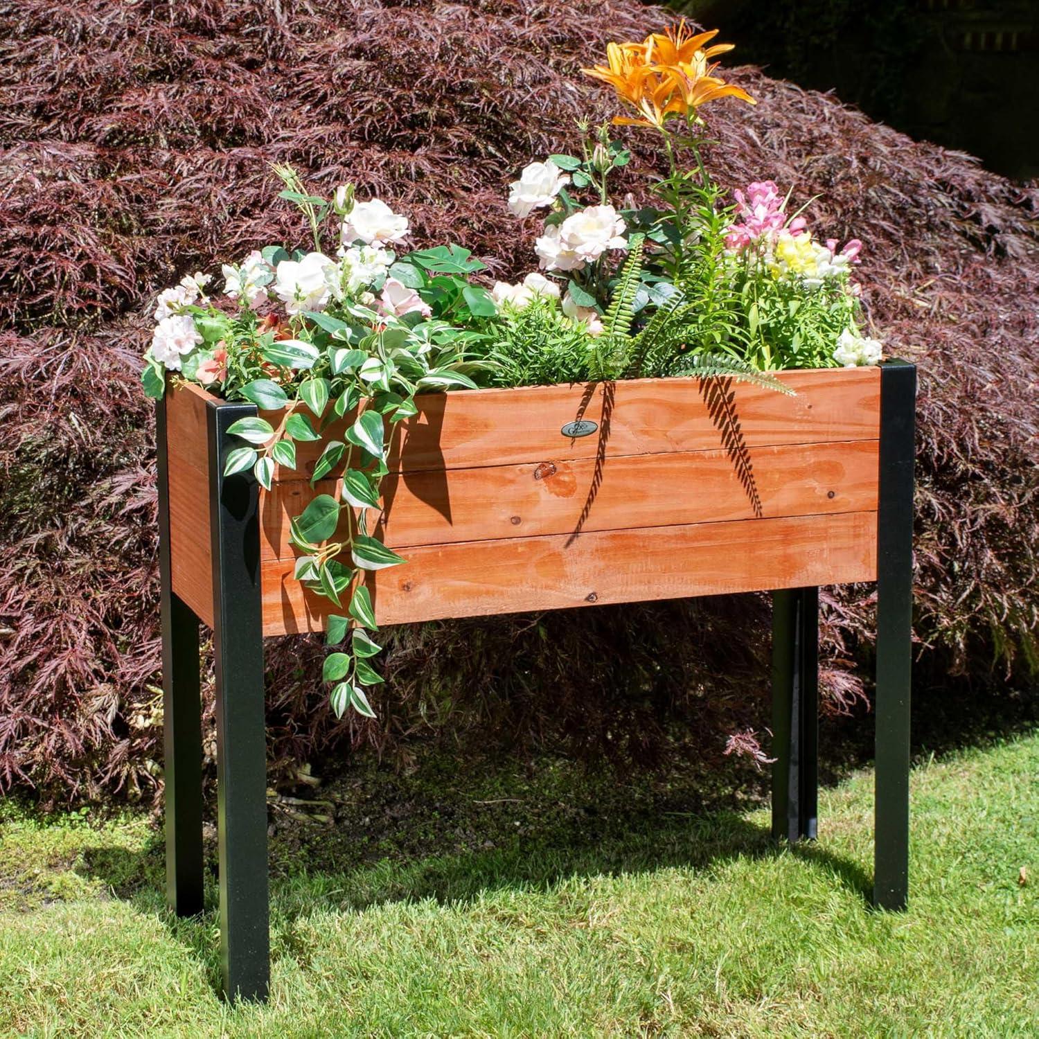 Grapevine Rectangle Wood Urban Garden Raised Planter Box in Brown