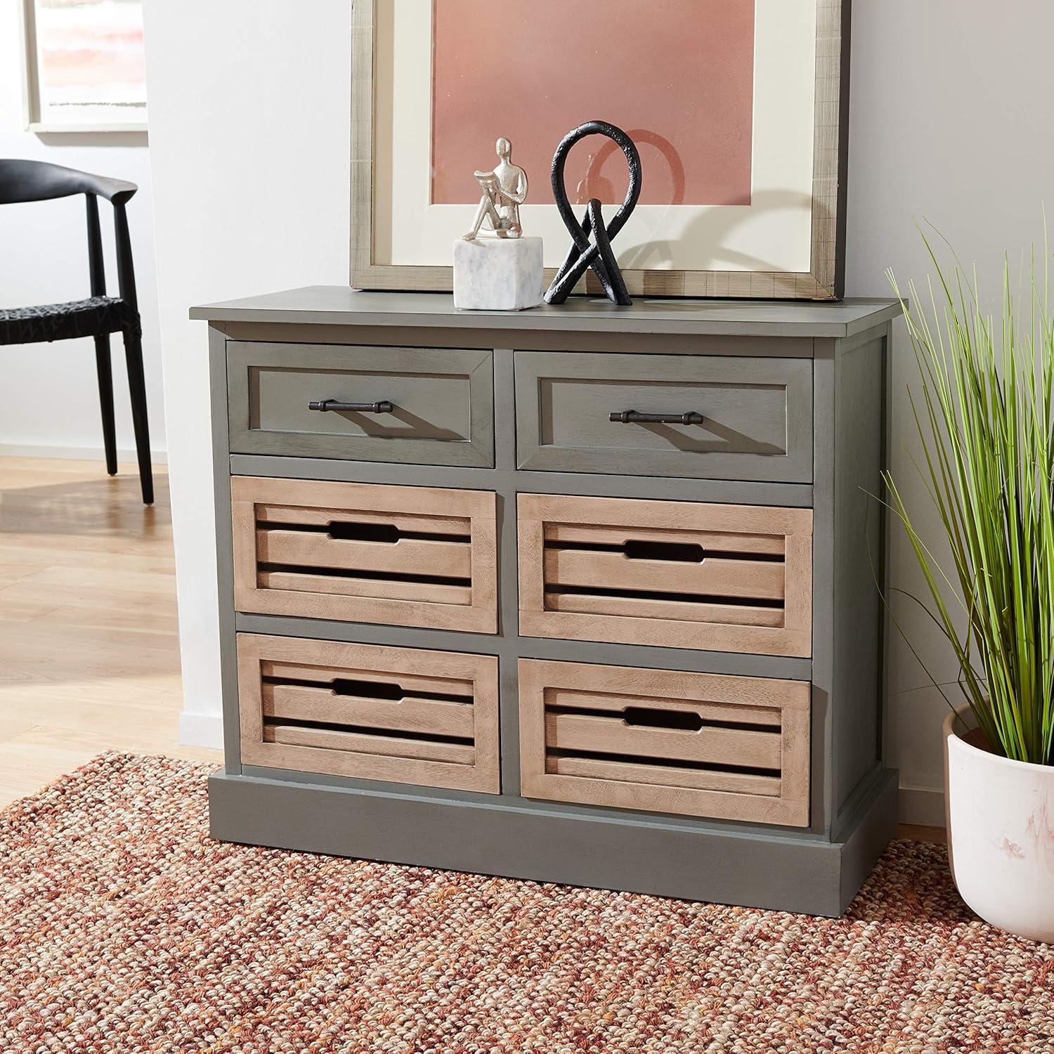 Briar Farmhouse 6-Drawer Storage Chest in Distressed Grey and Sand