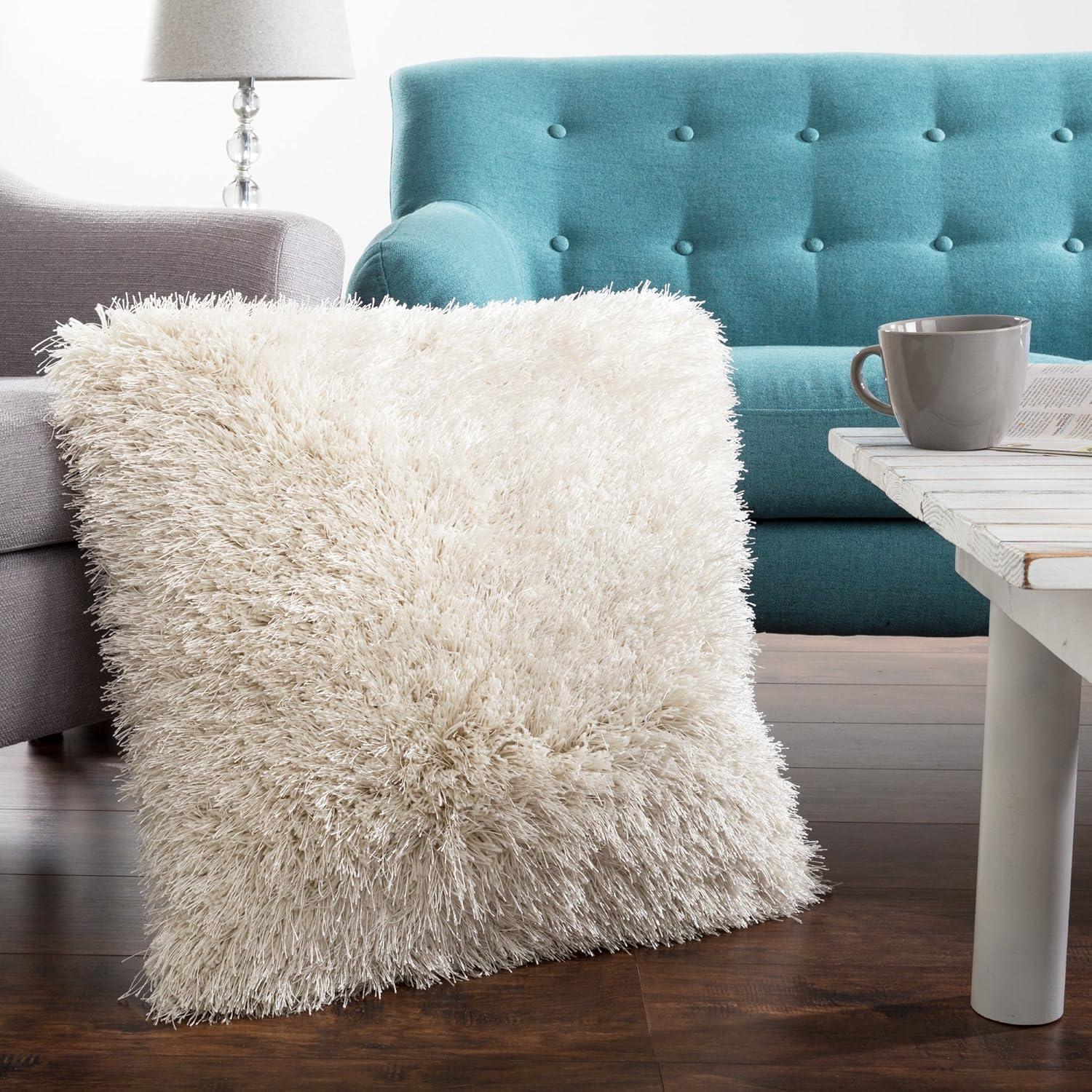 Lavish Home Oversized Floor or Throw Pillow Square Luxury Plush– Shag Faux Fur Glam Decor Cushion for Bedroom Living Room or Dorm, 1 Count (Pack of 1),Beige