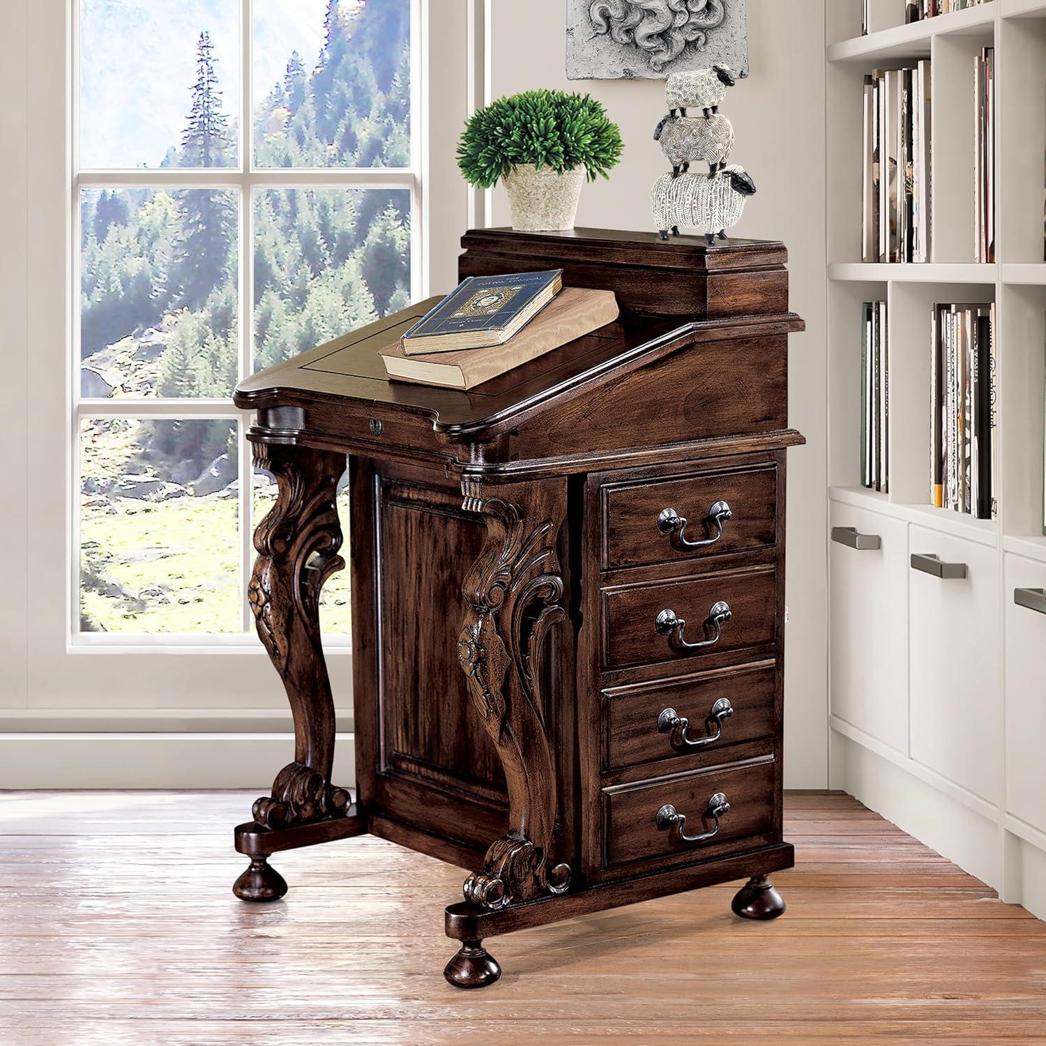 Captain's Davenport 33" Mahogany Wood Secretary Desk with Drawers