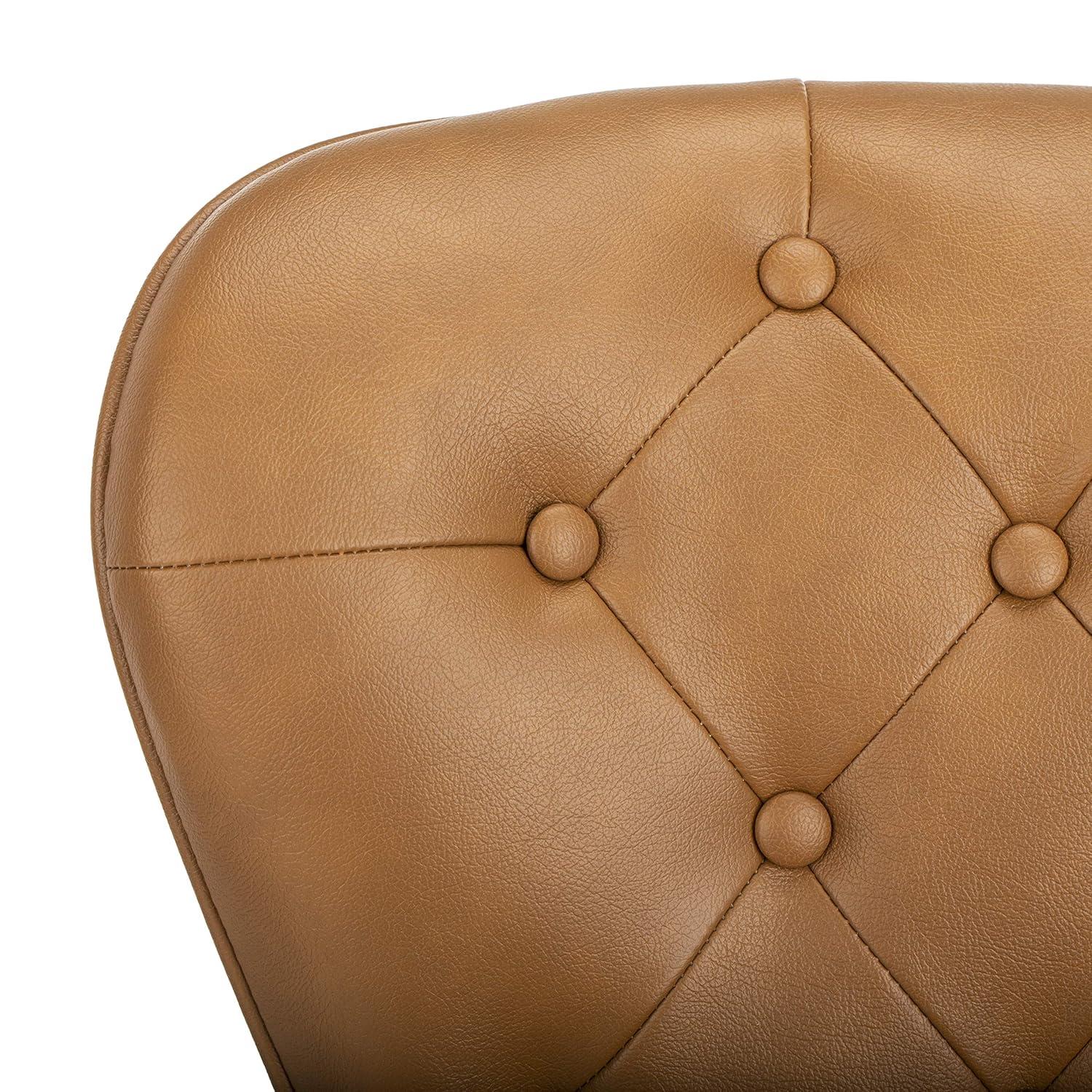 Ashby 26"H Mid-Century Modern Leather Tufted Swivel Counter Stool (Set of 2) - FOX1702 - Camel - Safavieh Couture