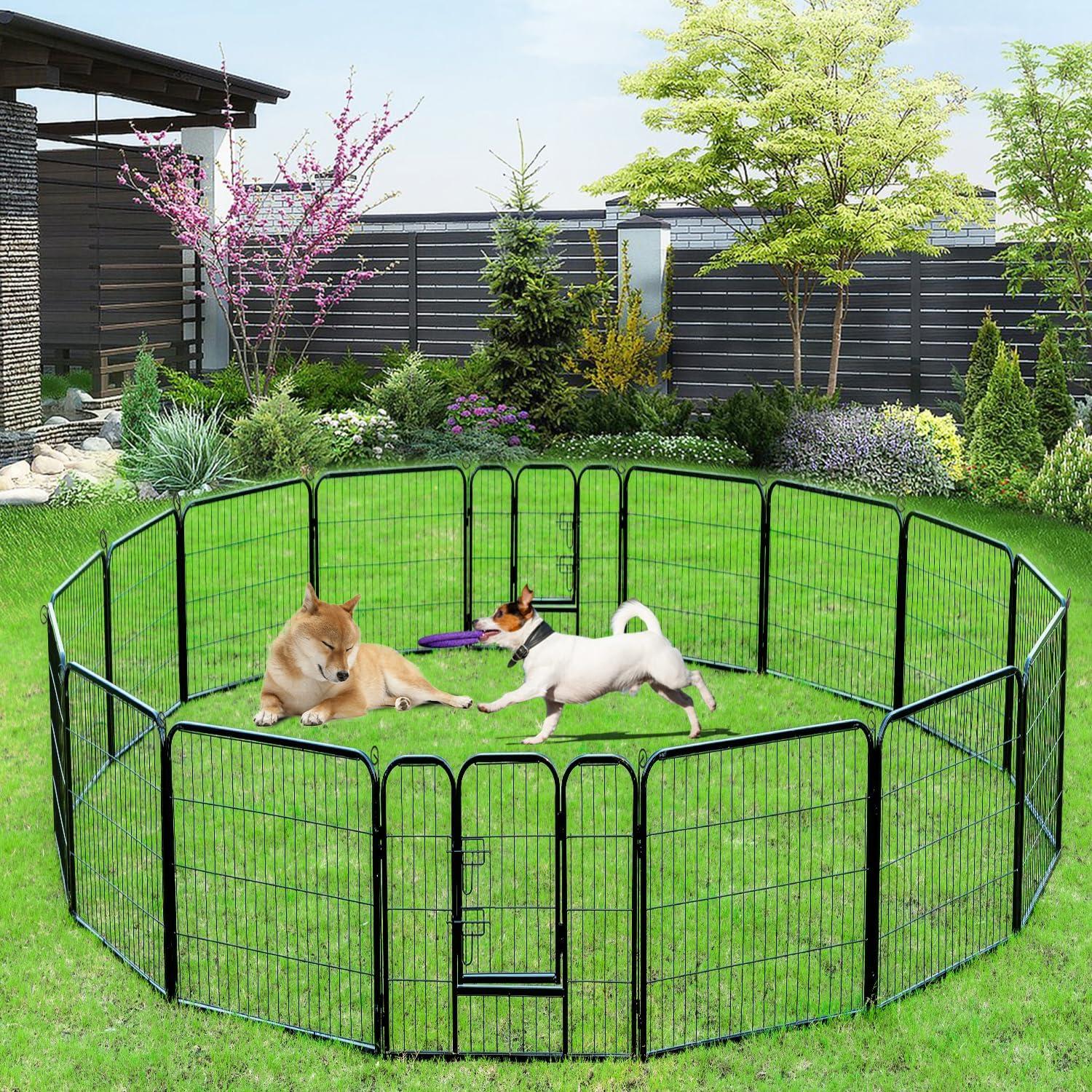 FDW Dog Playpen Pet Dog Fence 2-32 Panels  24/32/40"H Metal Dog Pen Outdoor Exercise Pen with Doors for Large/Medium /Small Dogs for RV,Camping,Yard