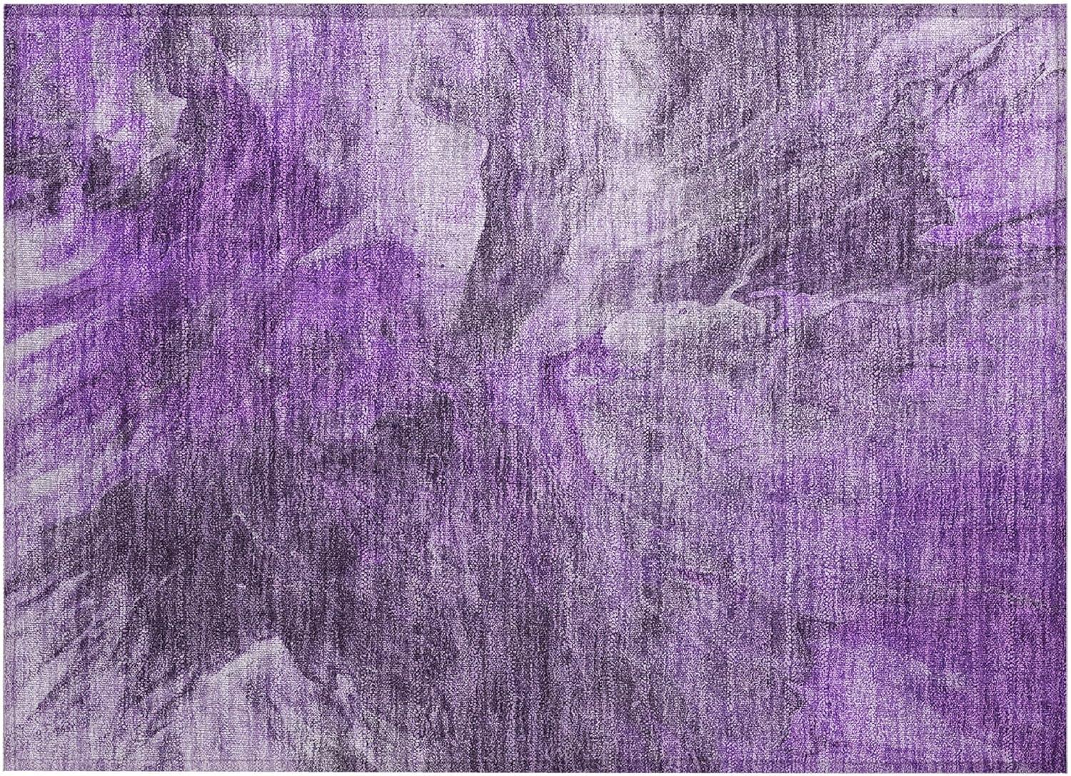 Purple Rectangular Machine-Washable Synthetic Area Rug