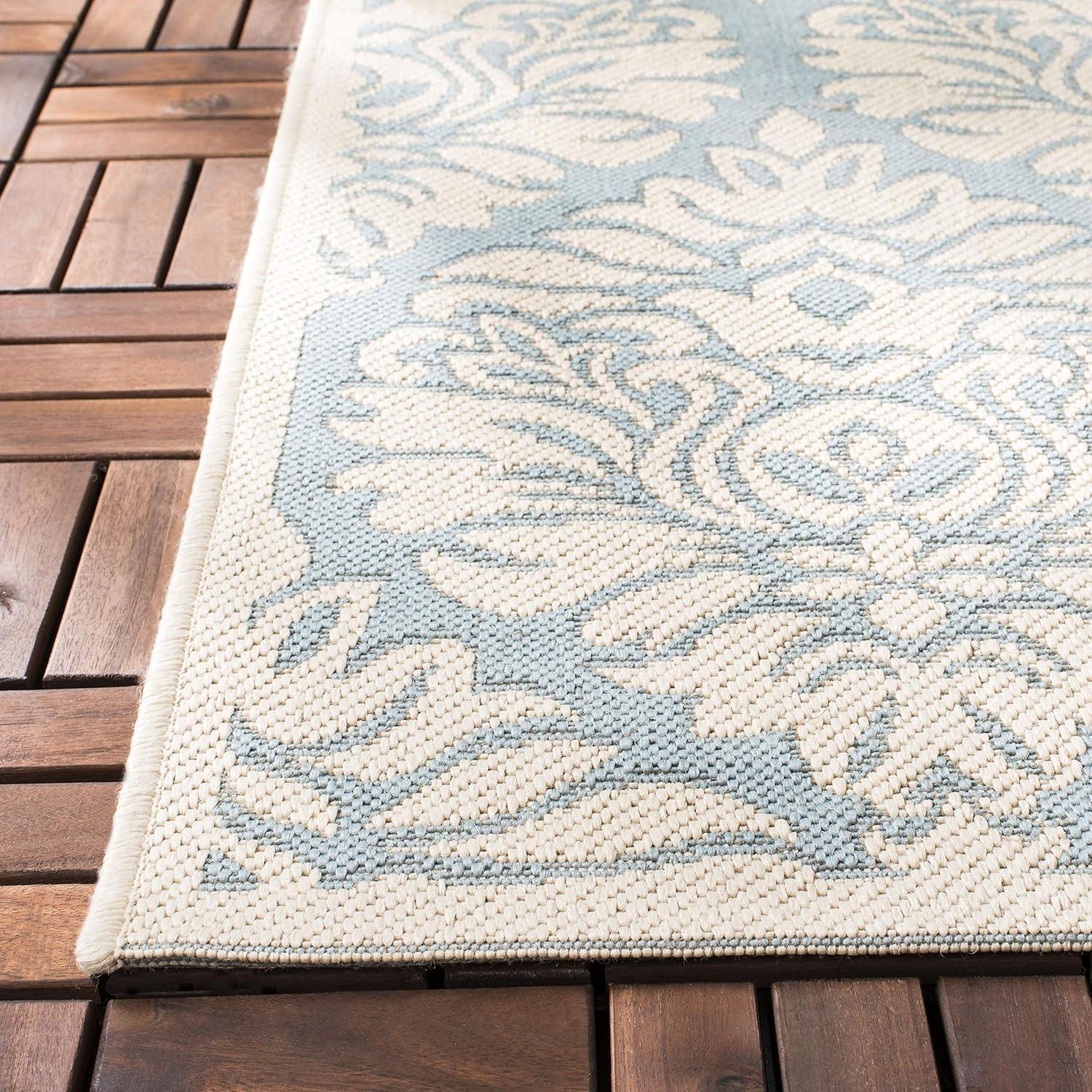 SAFAVIEH Beach House Lennox Damask Indoor/Outdoor Runner Rug Aqua/Cream, 2' x 8'