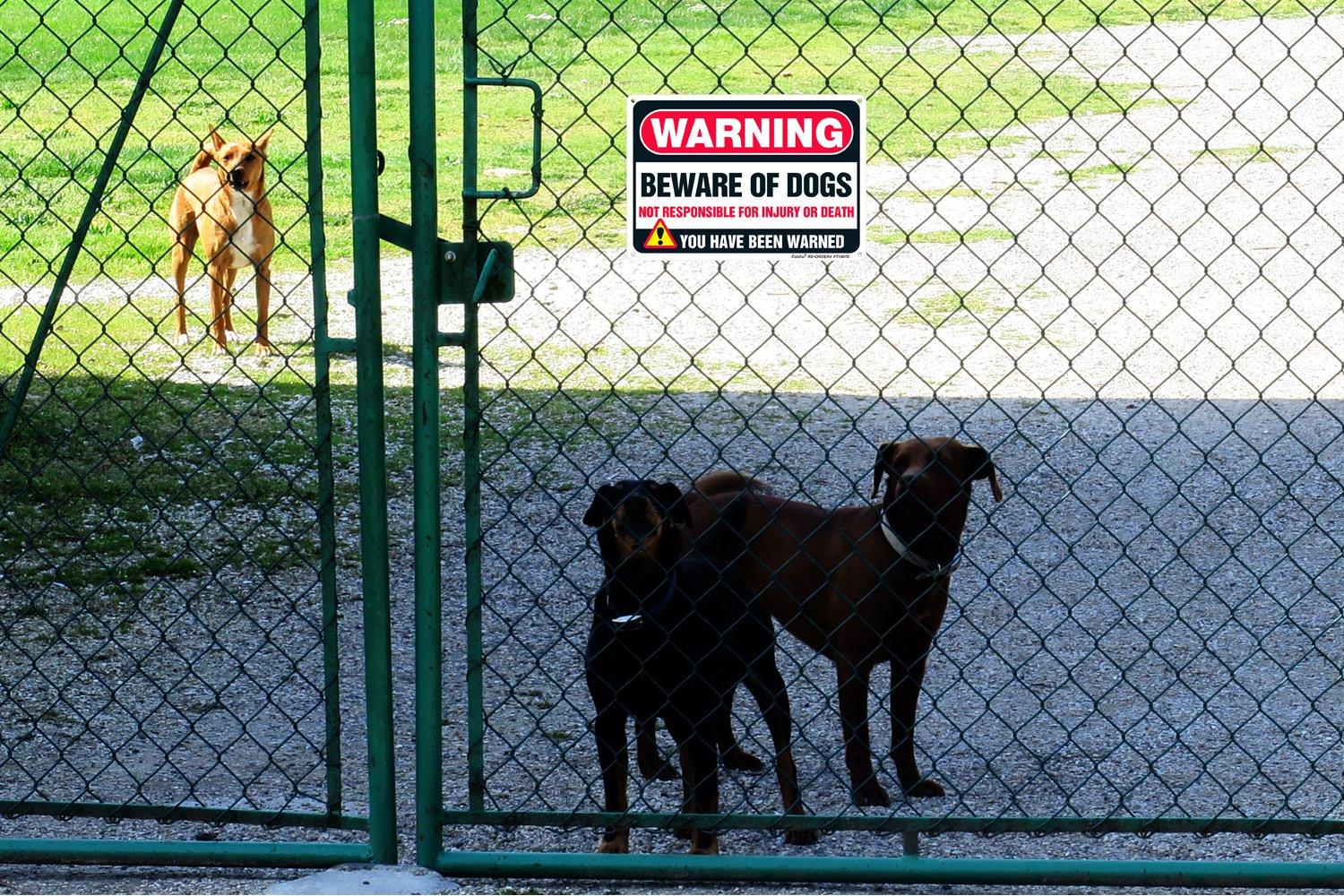 2Pack Beware of Dog Sign, You Have Been Warned No Responsible for Injury or Death - Indoor/Outdoor Fence Use - Metal Aluminum Rust Free | 7" x 9.8" Pre-Drilled Holes, Fade Resistant, Weatherproof