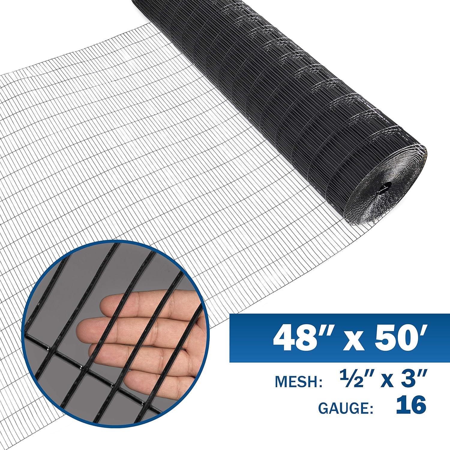 Fencer Wire 16 Gauge Black Vinyl Coated Welded Wire Mesh Size 0.5 inch by 3 inch (4 ft. x 50 ft.)