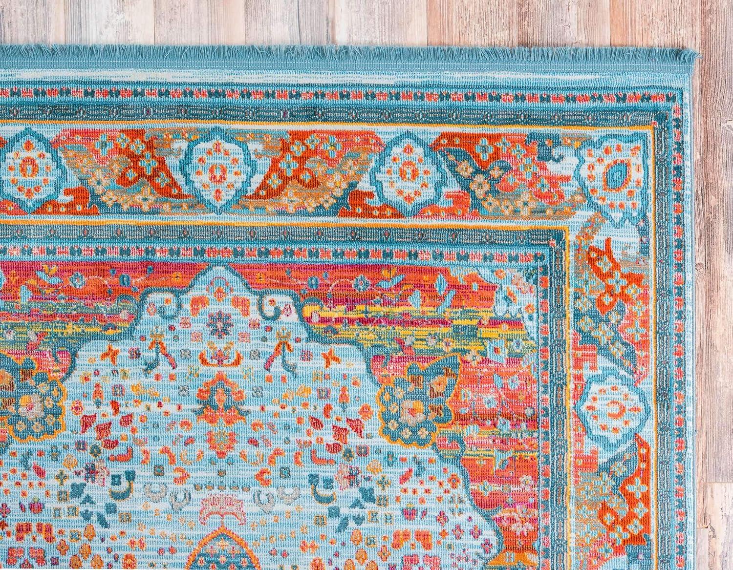 Unique Loom Baracoa Collection Area Rug - Malecon (2' 2" x 3' 1" Rectangle Light Blue/Orange)