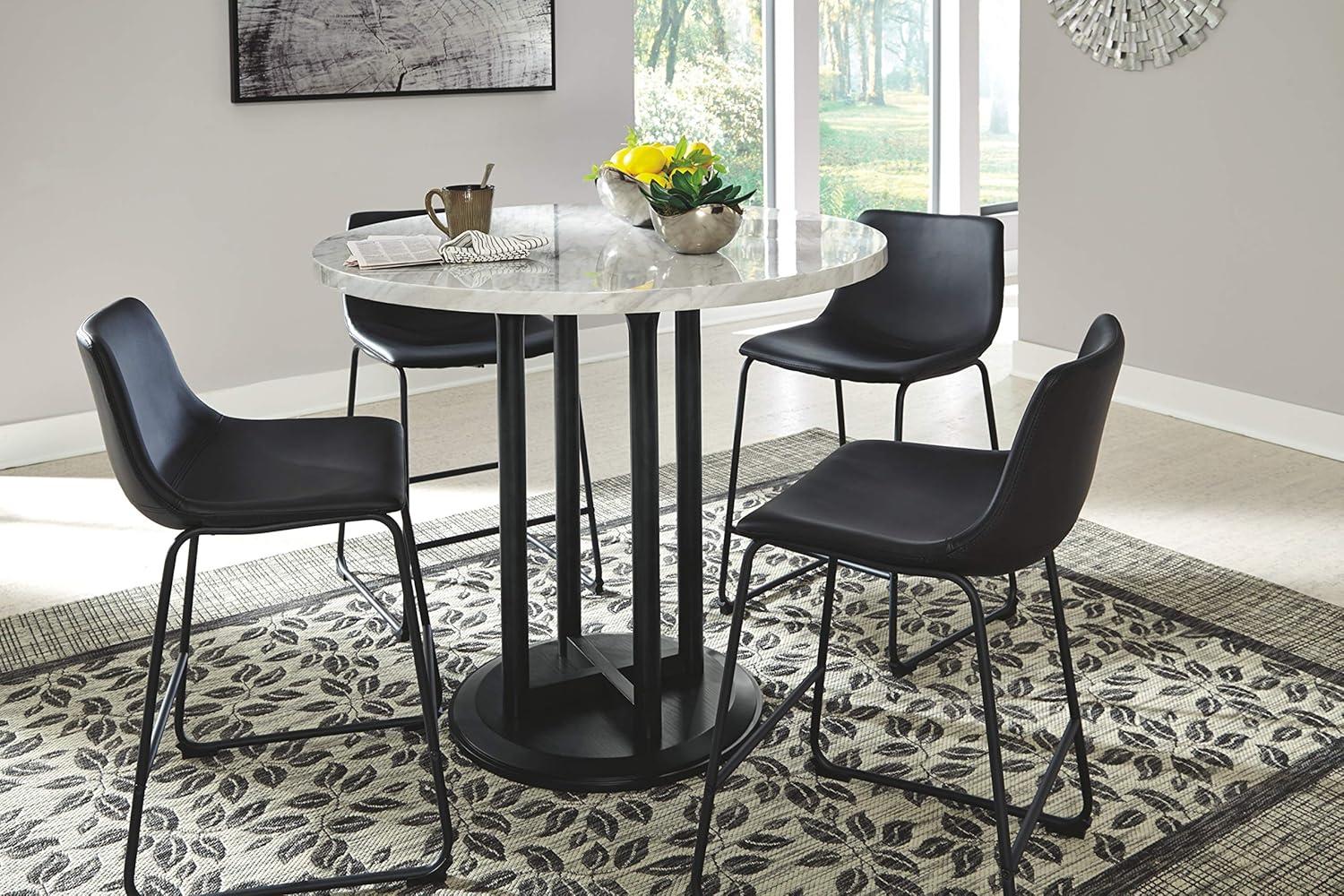 Centiar Round Dining Table Black - Signature Design by Ashley: Faux Marble Top, Counter Height, 4-Seater