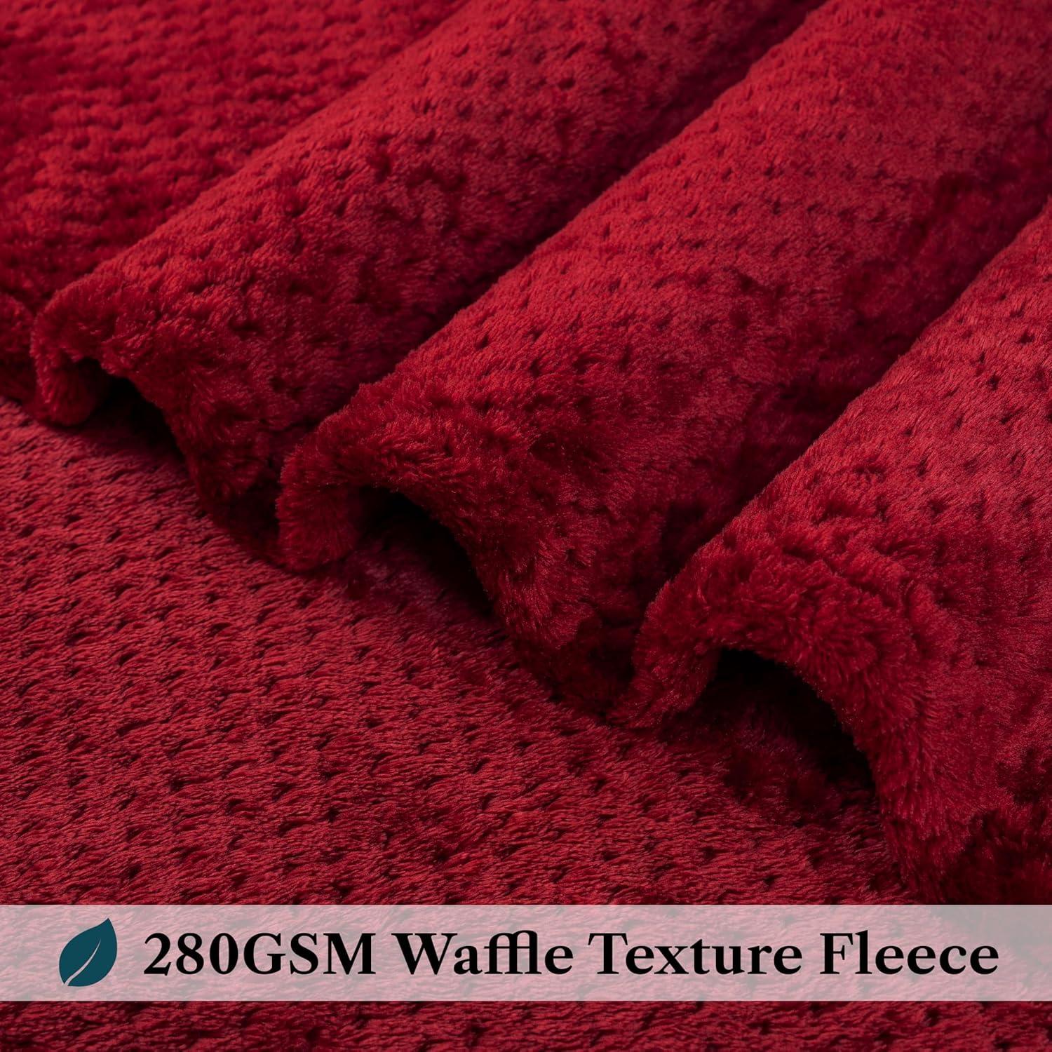 PAVILIA Soft Waffle Blanket Throw for Sofa Bed, Lightweight Plush Warm Blanket for Couch , Dark Red/Twin - 60x80