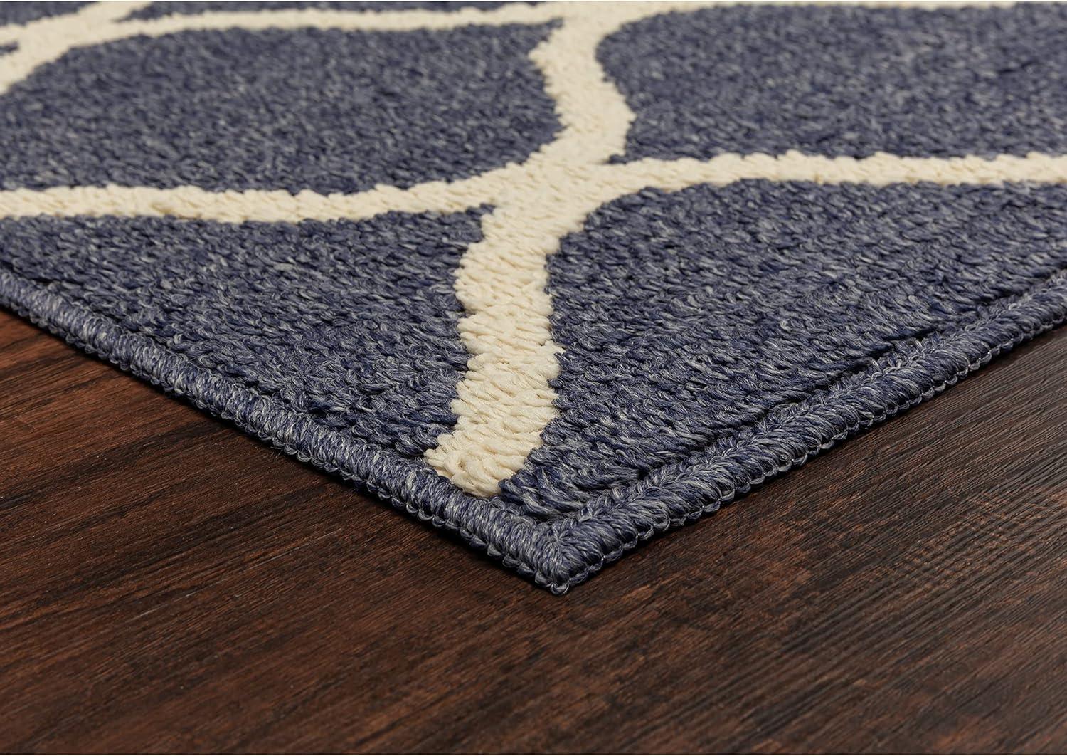 Indigo Blue Geometric Tufted Runner Rug with Non-Slip Backing