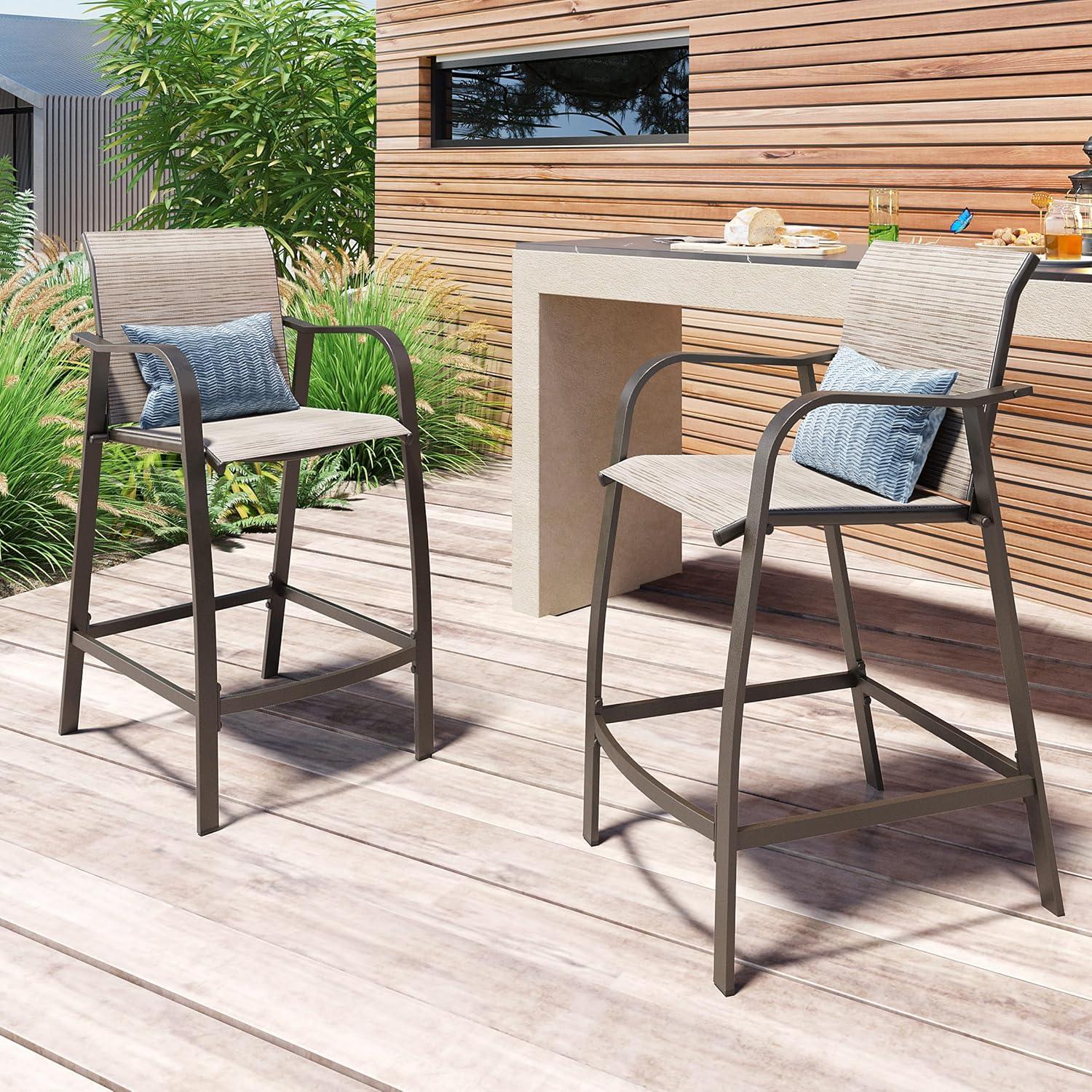 Pellebant Set of 2 Outdoor Counter Height Bar Stools  Aluminum Patio Bar Chairs,Espresso