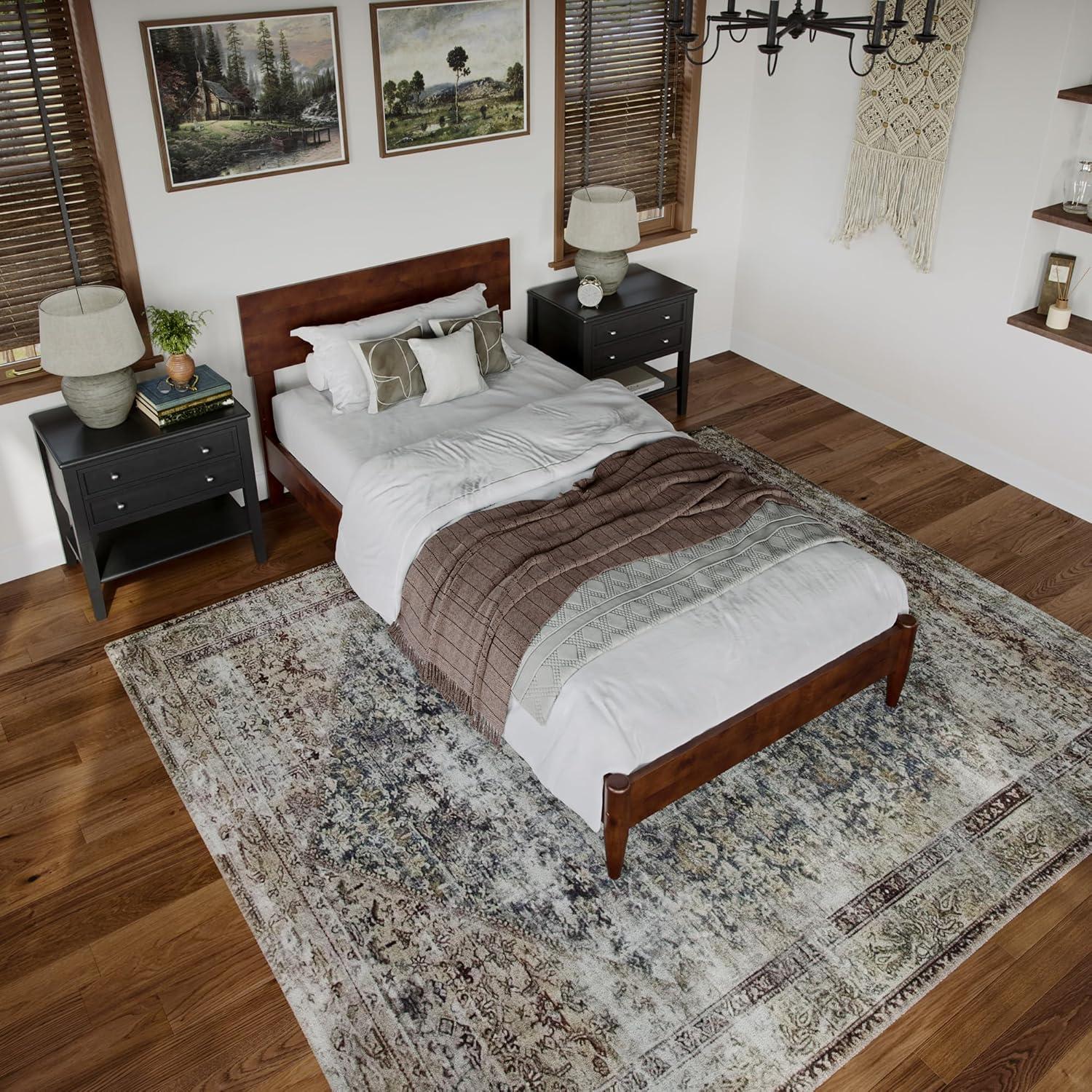 AFI Aria Queen Modern Solid Wood Low Profile Platform Bed, Walnut