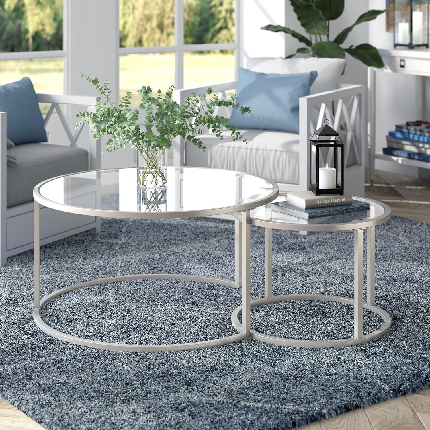 Evelyn&Zoe Watson Round Nested Coffee Table in Satin Nickel