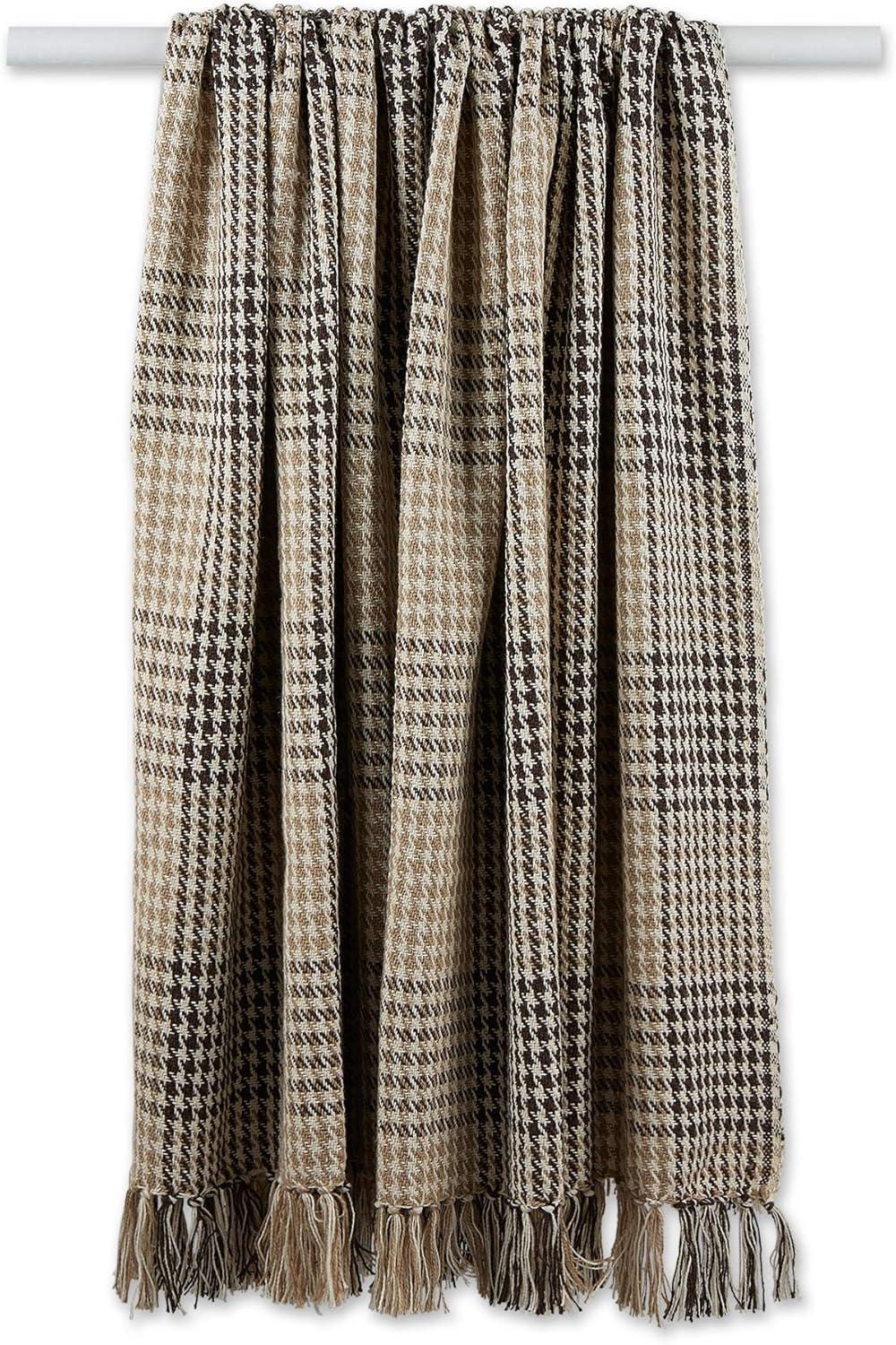 50"x60" Houndstooth Plaid Throw Blanket Dark Brown/Stone - Design Imports: Cotton, Hypoallergenic, Machine Washable