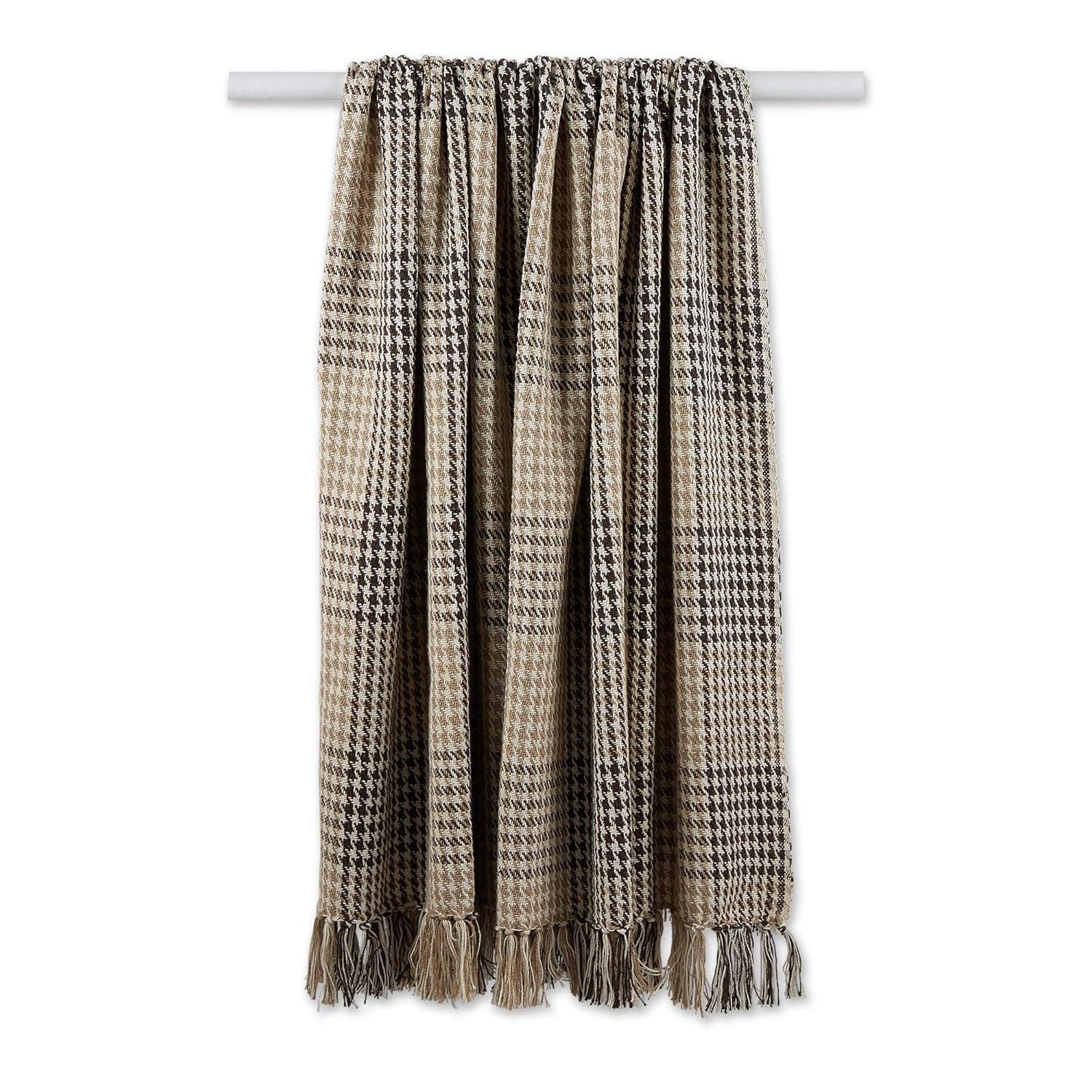 50"x60" Houndstooth Plaid Throw Blanket Dark Brown/Stone - Design Imports: Cotton, Hypoallergenic, Machine Washable