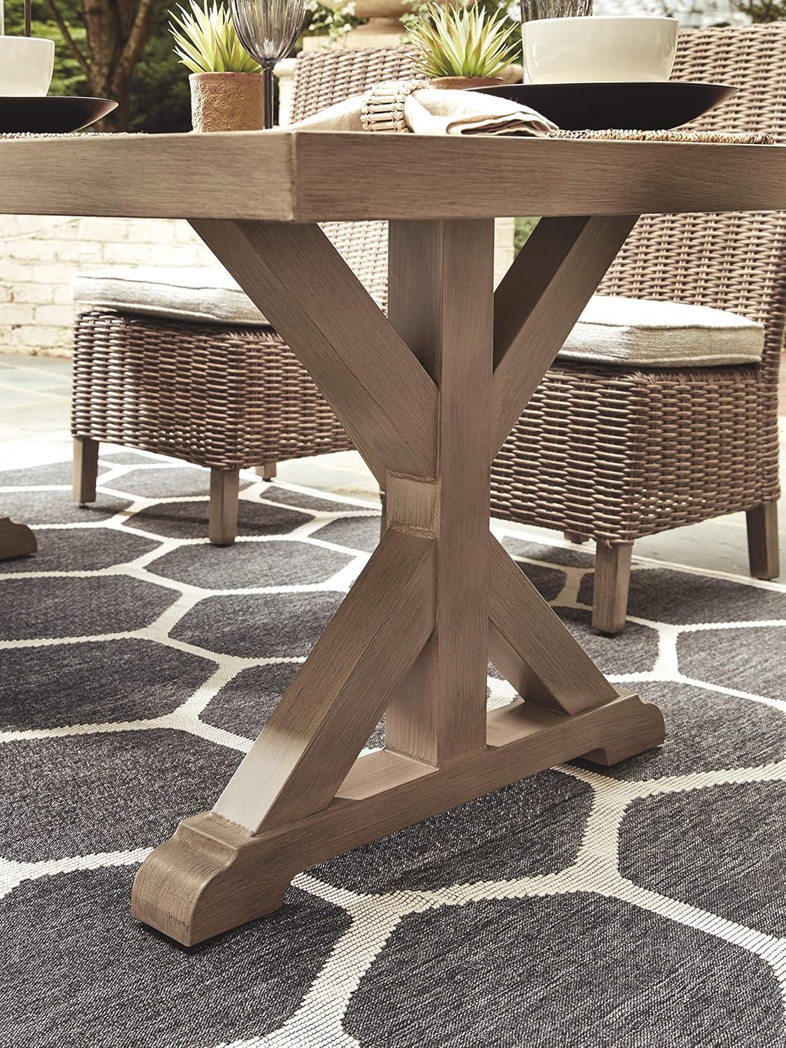 Ashley Furniture Beachcroft Trestle Patio Dining Table in Beige