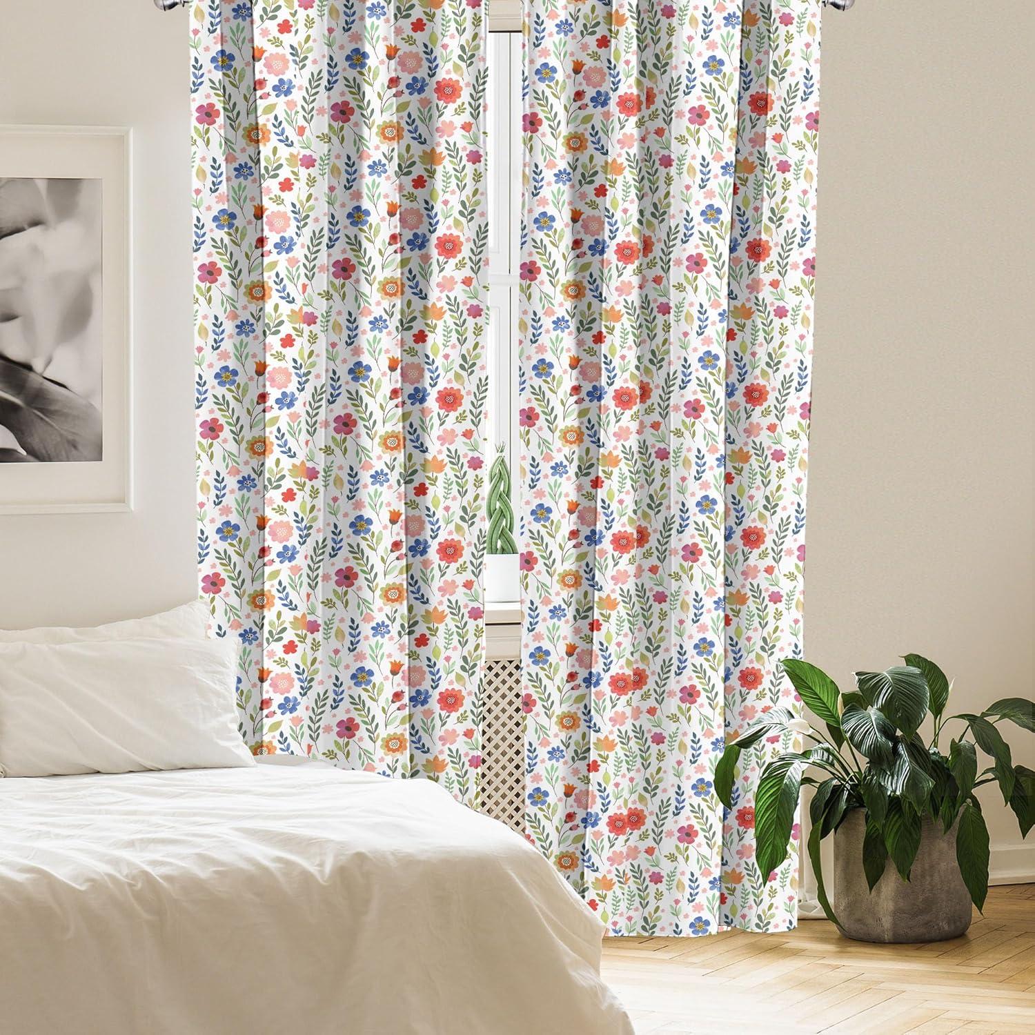 Ambesonne Watercolor Curtains, Wildflowers Illustration, Pair of 28"x95", Multicolor