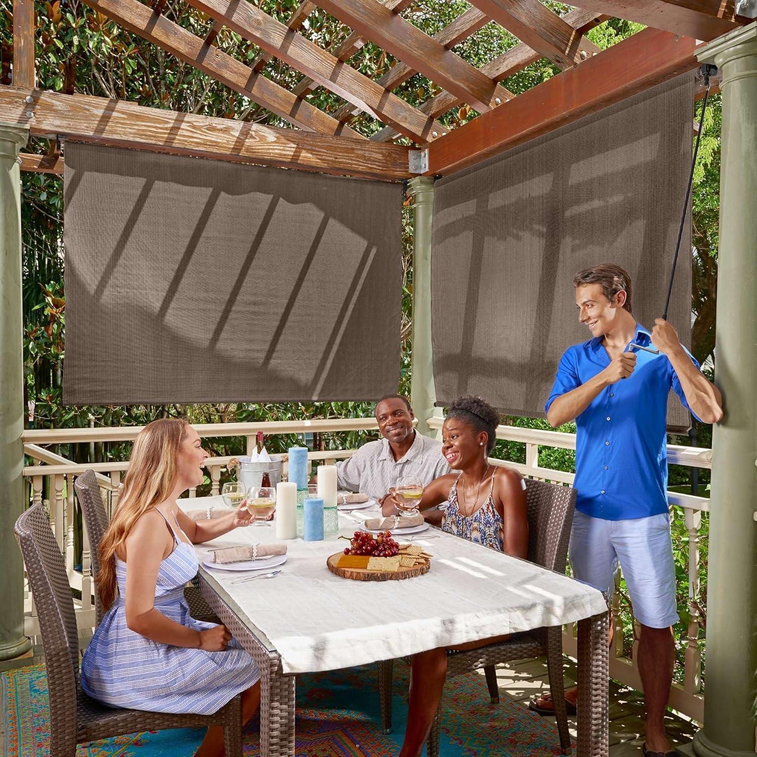 Coolaroo Exterior Roller Shade, Cordless Roller Shade with 90% UV Protection, No Valance, (6' W X 6' L), Mocha, 474768