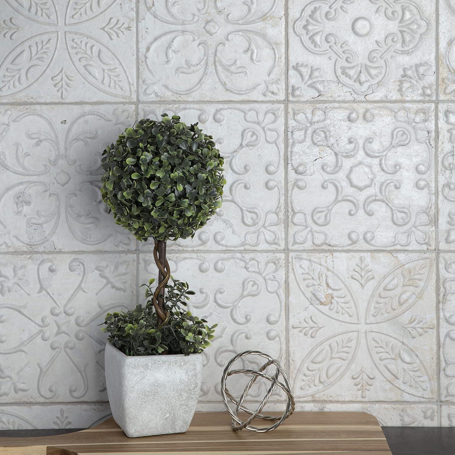 Aevum Ornato White Ceramic Wall Tile with Distressed Patterns