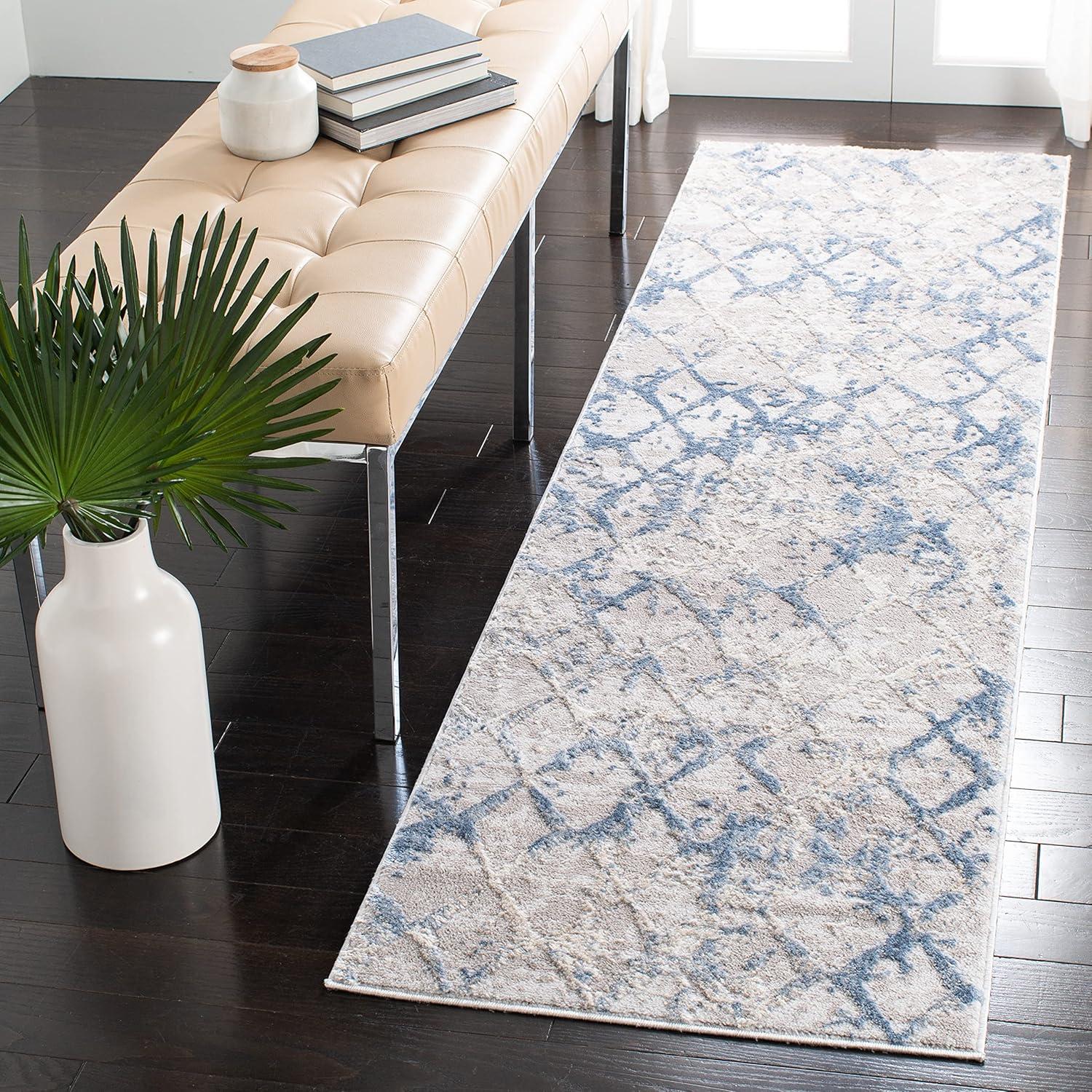 Amelia ALA783 Power Loomed Runner Rug  - Light Grey/Blue - 2'2"x10' - Safavieh.