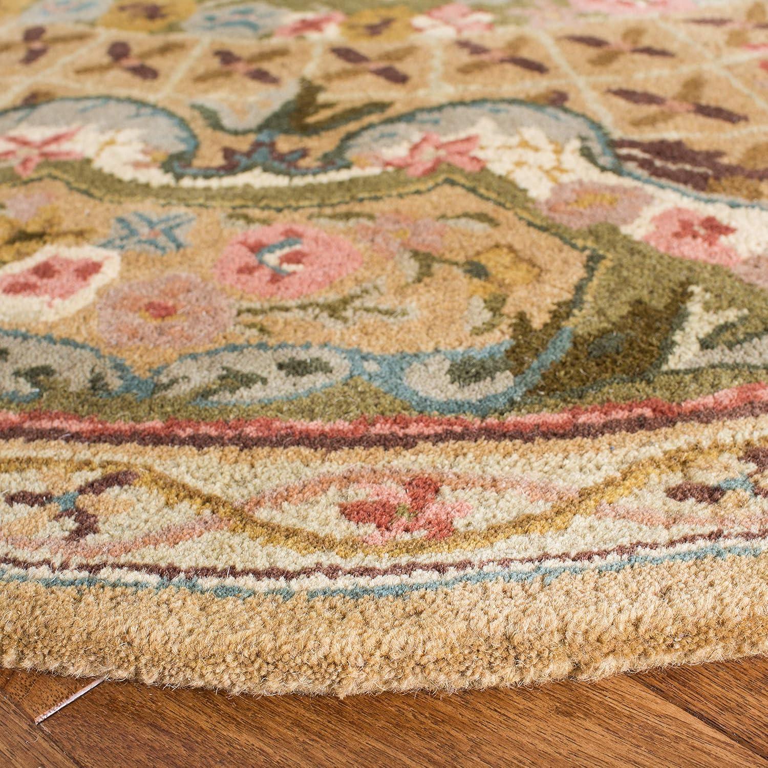 SAFAVIEH Classic Chandler Floral Bordered Wool Area Rug, Taupe/Light Green, 7'6" x 9'6" Oval