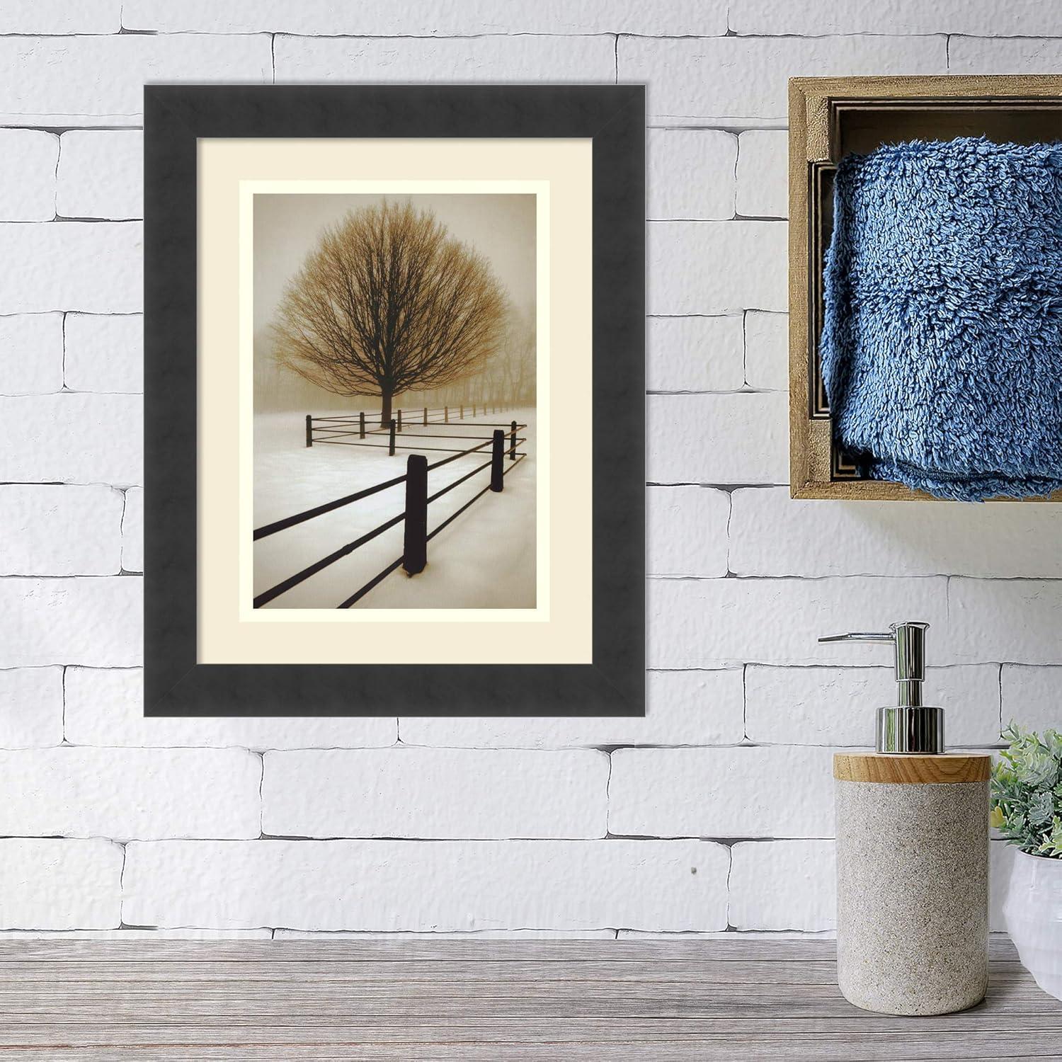 Solitude Snowy Landscape Black Wood Framed Art Print