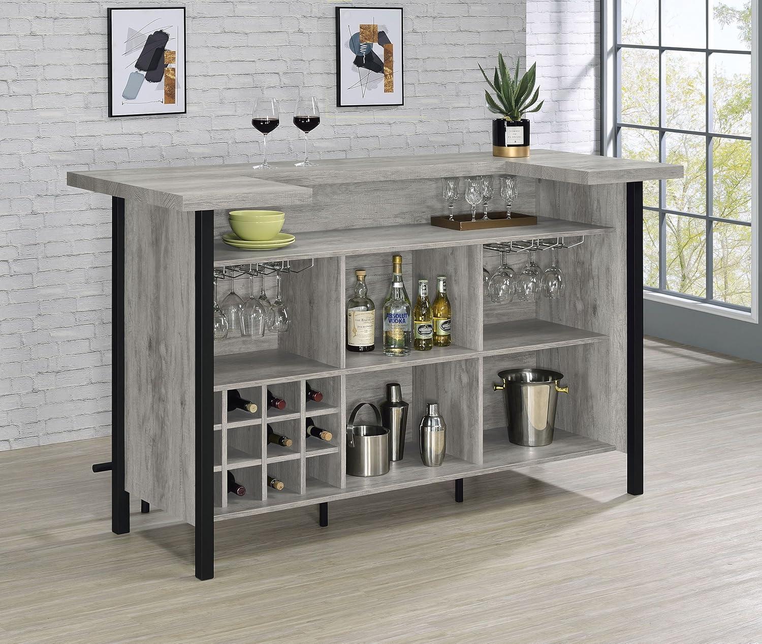 Gray Driftwood and Black Rectangular Bar Unit with Footrest