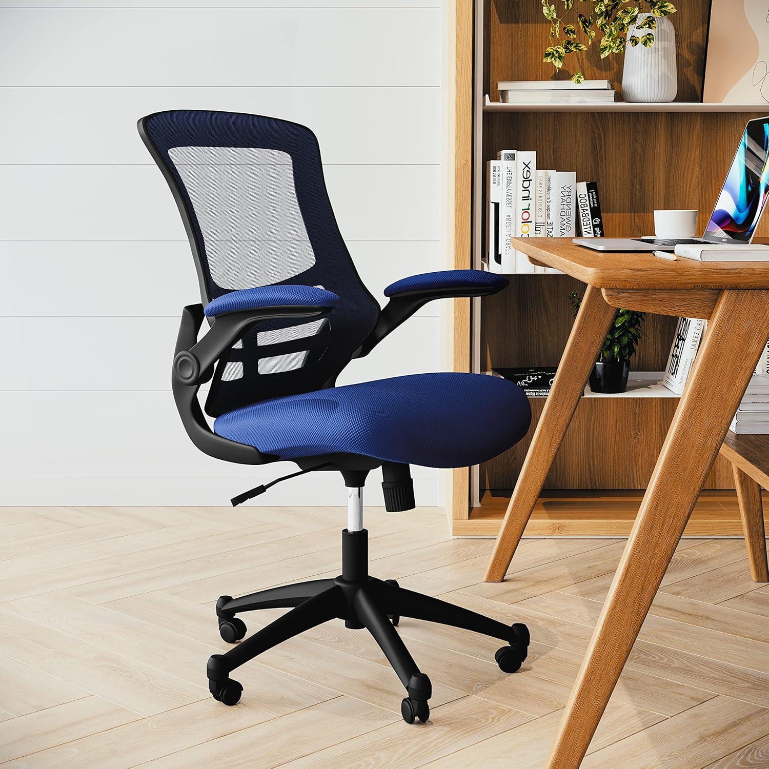 Blue Mesh Mid-Back Ergonomic Office Chair with Adjustable Arms