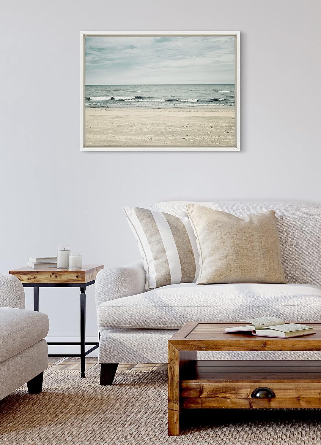 Kate and Laurel Sylvie Beach 2 Framed Canvas by Emiko and Mark Franzen of F2Images, 18x24, White