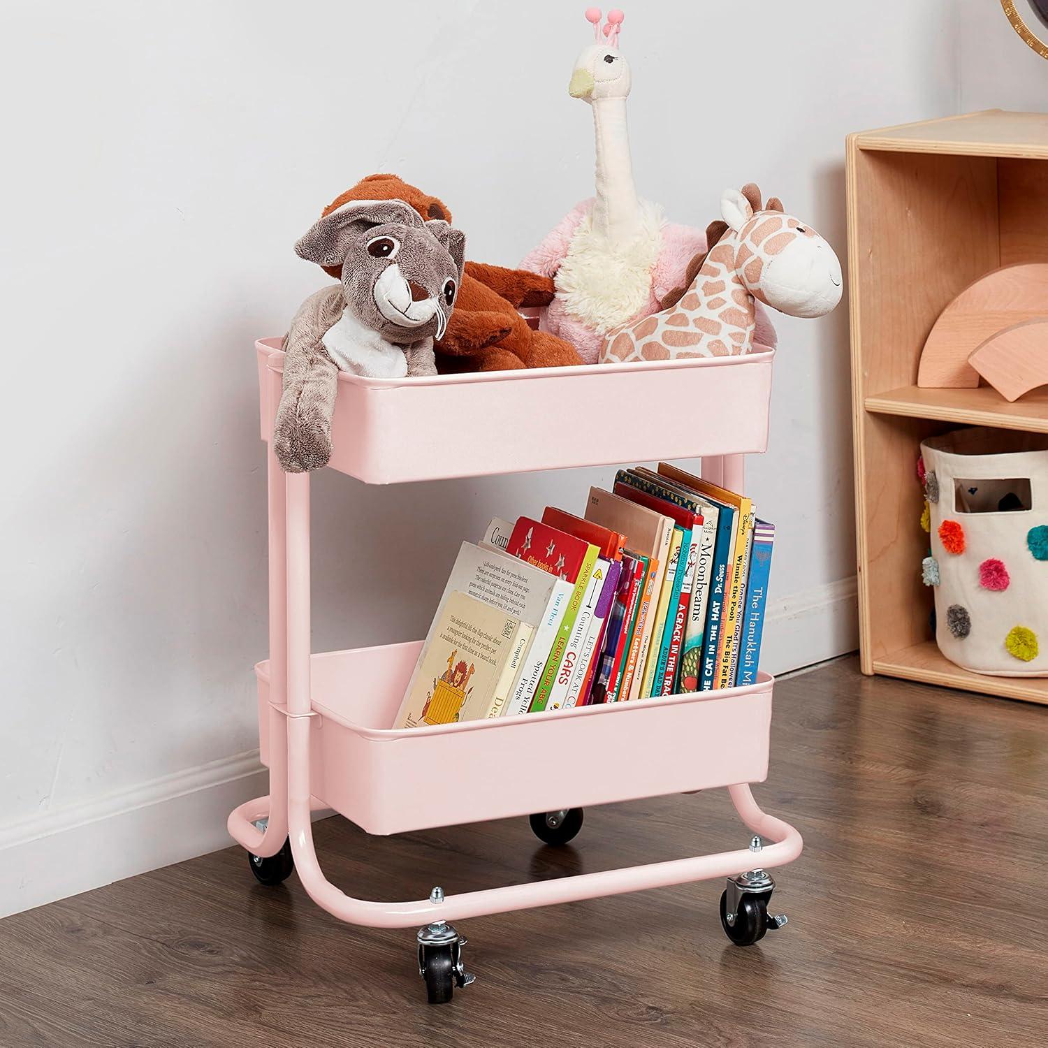 ECR4Kids 2-Tier Metal Rolling Utility Cart - Mobile Storage Organizer