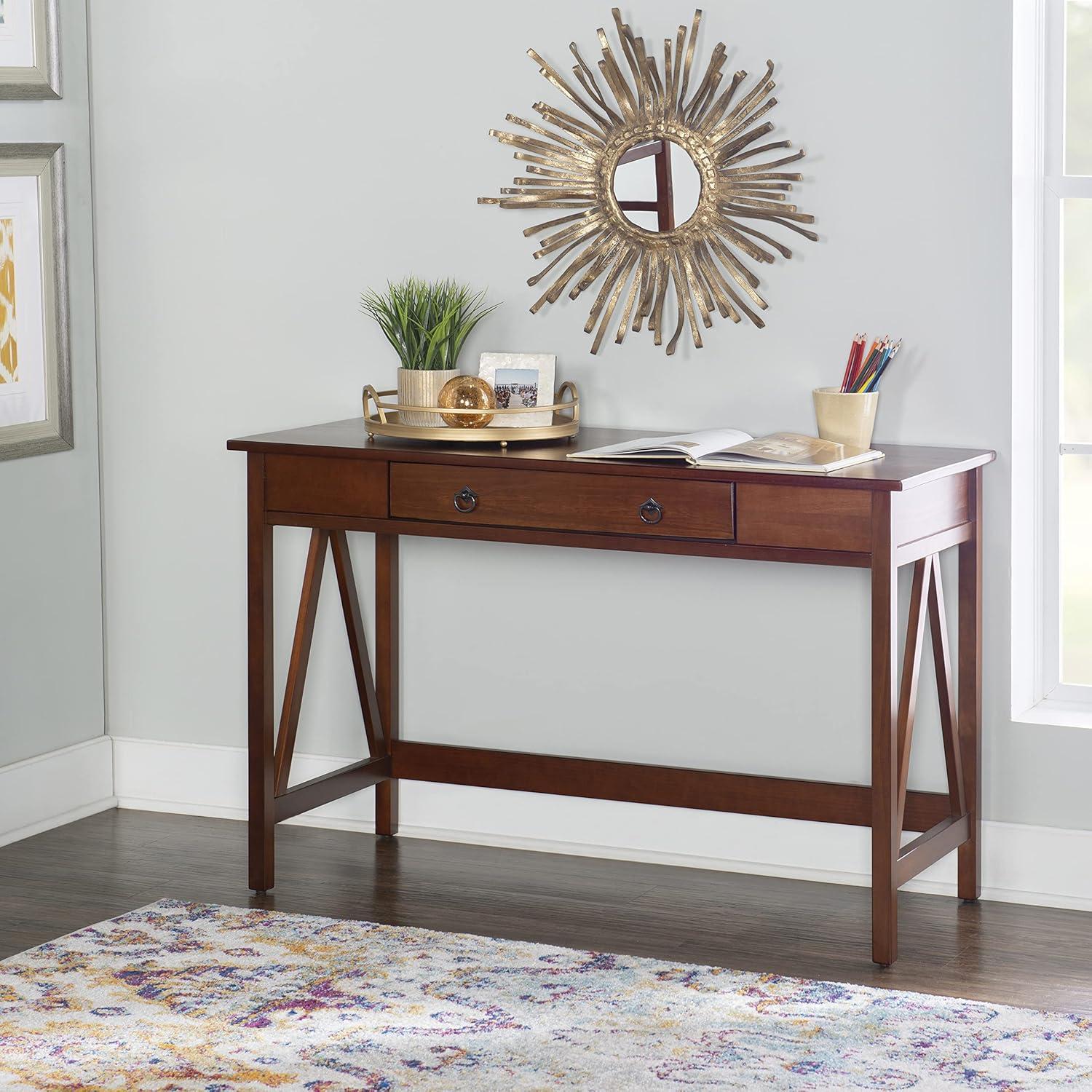 46" Titian Transitional Writing Desk Tobacco - Linon: Home Office Furniture, Pine Frame, Metal Hardware