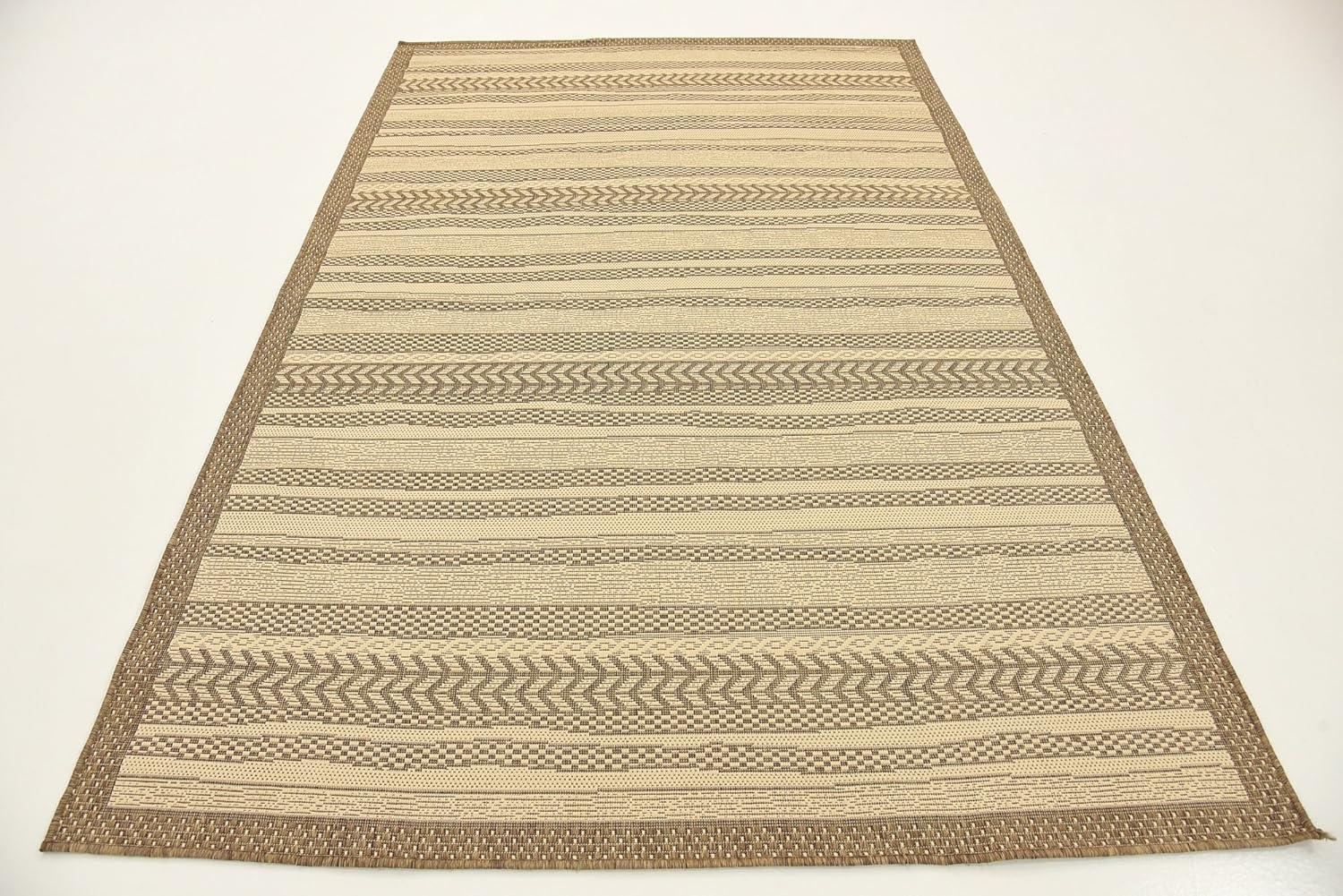 Unique Loom Lines Outdoor 5 x 8 (ft) Loomed Polypropylene Brown/Beige Rectangular Indoor/Outdoor Geometric French Country Area rug