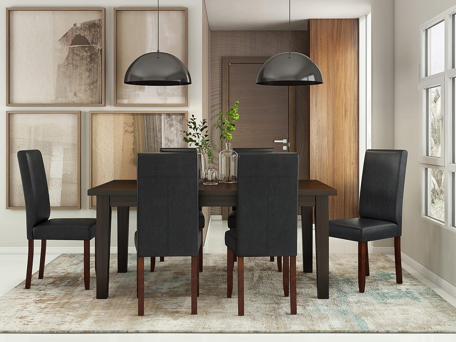 Acadian Transitional Parson Dining Chair (Set of 2) in Distressed Black Faux Leather