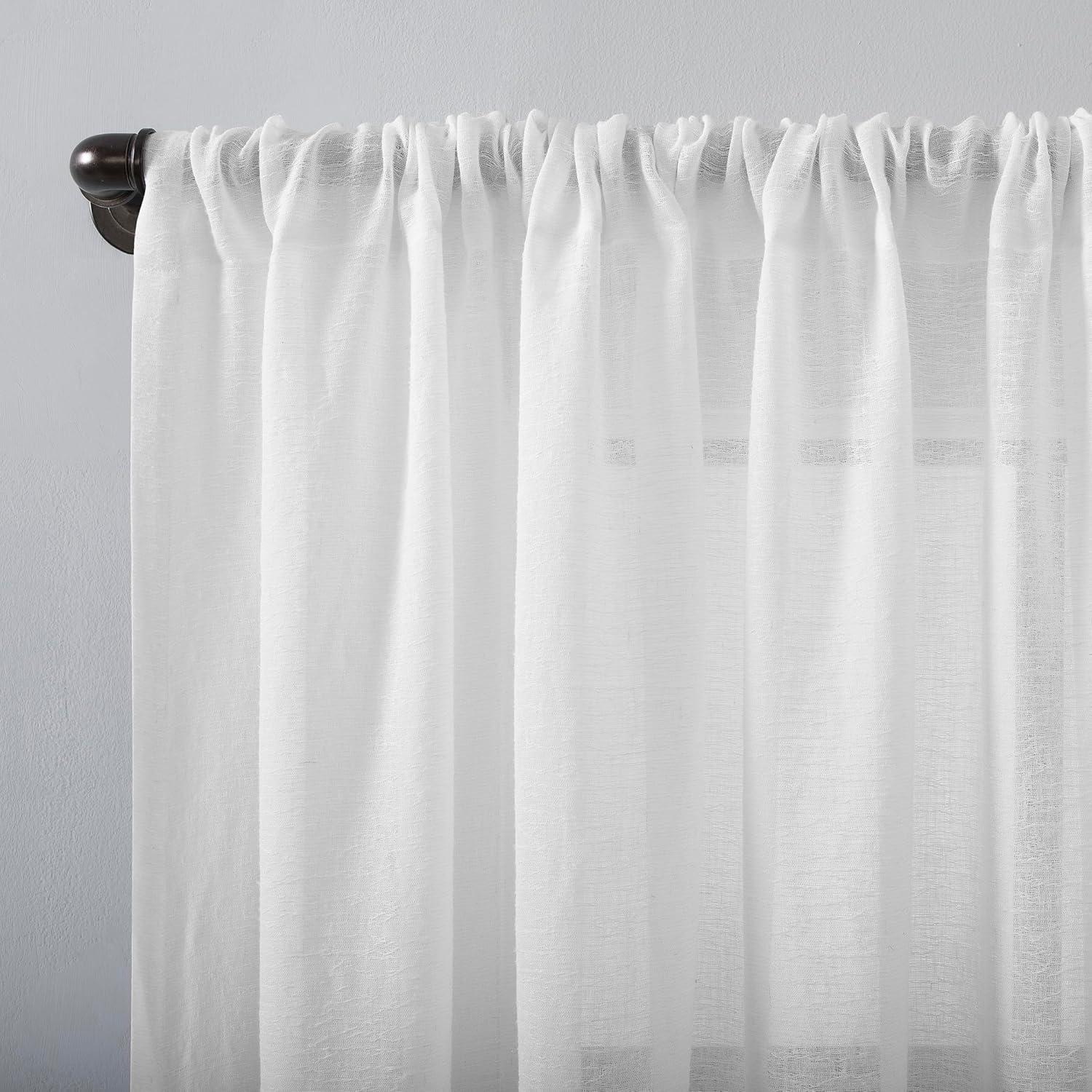 63"x52" Crushed Texture Anti-Dust Sheer Curtain Panel White - Clean Window: Modern Linen Slub Rod Pocket