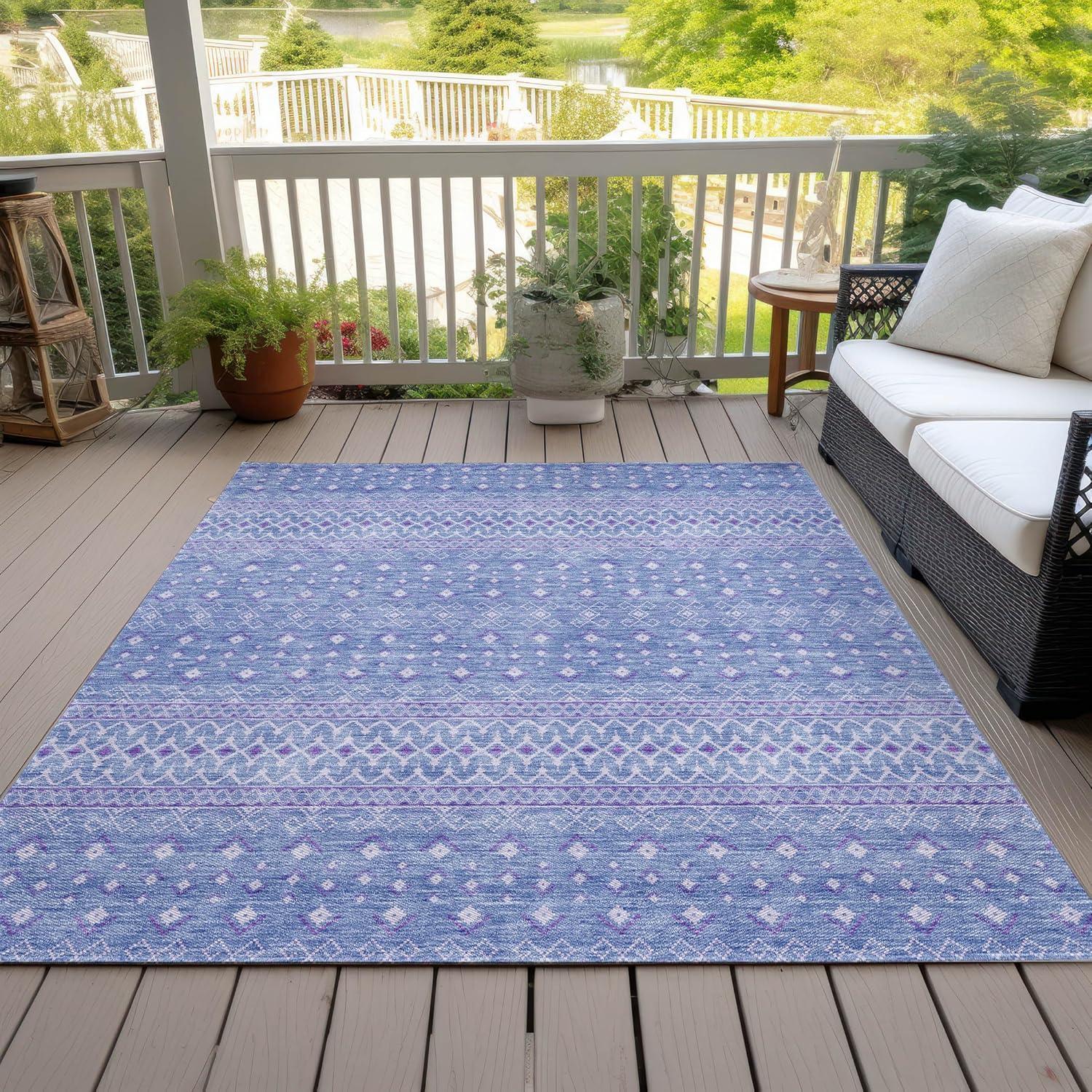 Sky Blue Synthetic Flat Woven 8' x 10' Bohemian Rug