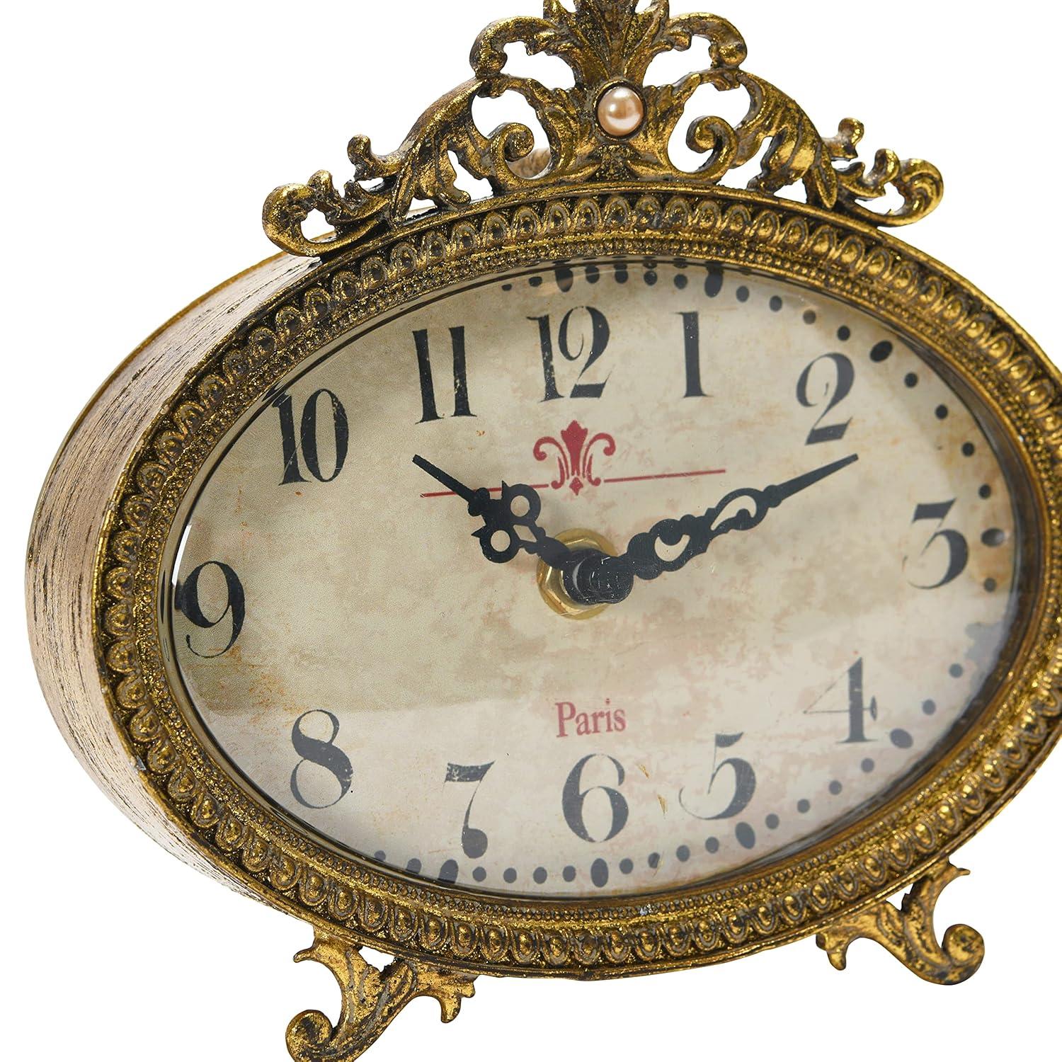Creative Co-Op Distressed Pewter Mantel Clock, Gold Finish