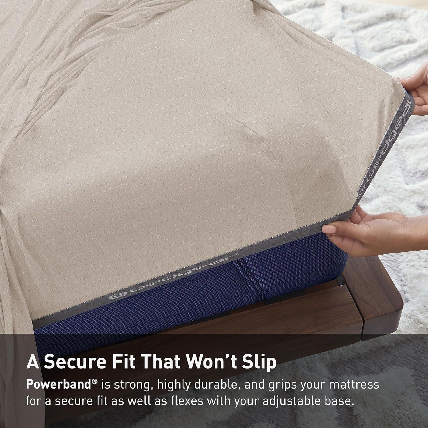 Bedgear Split Head Queen Hyper Cotton Sheet Set Medium Beige: Rayon Bamboo Blend, Moisture-Wicking, Climate Control Treatment