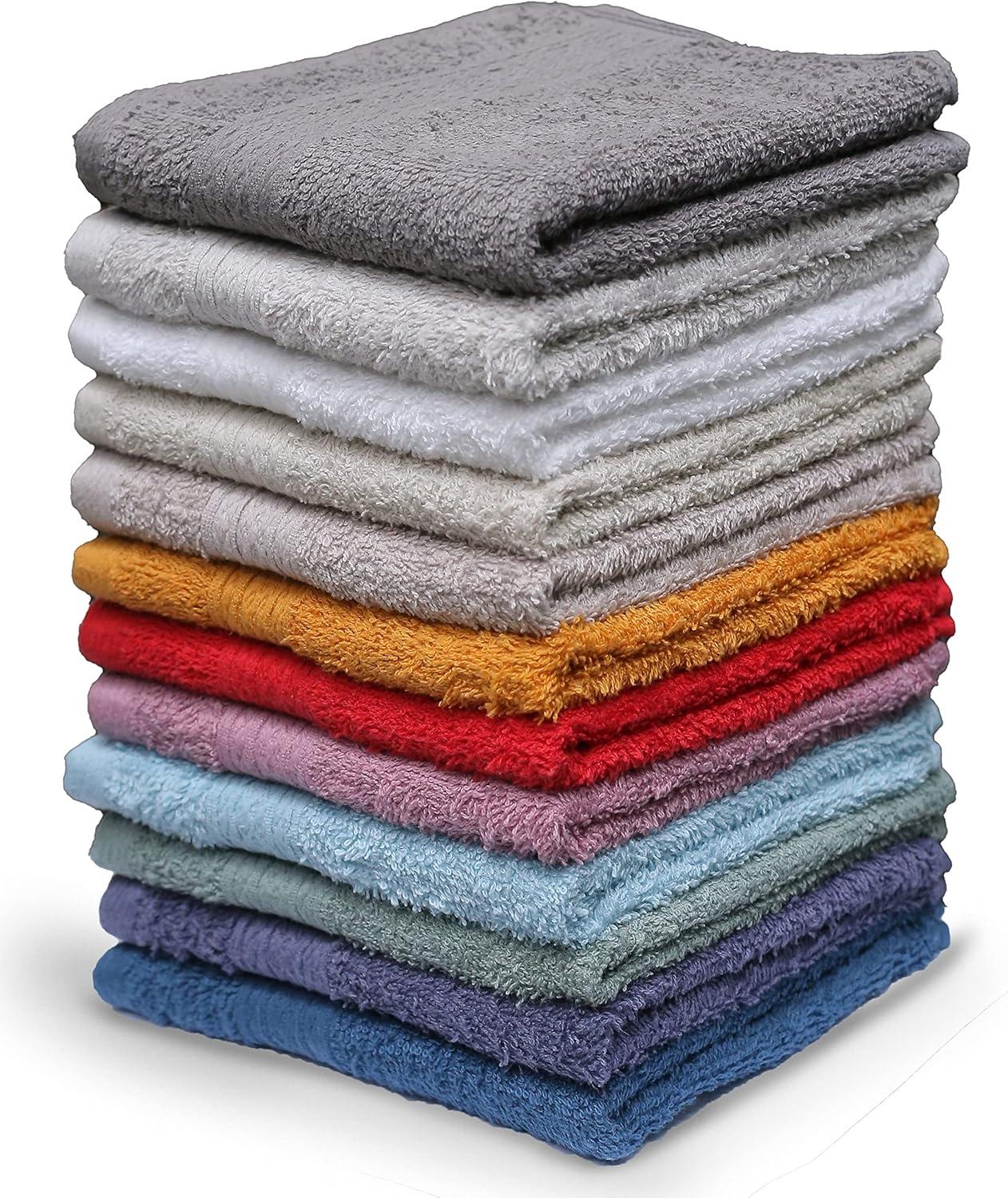 Vibrant Assorted Colors 100% Cotton Washcloths Pack of 12