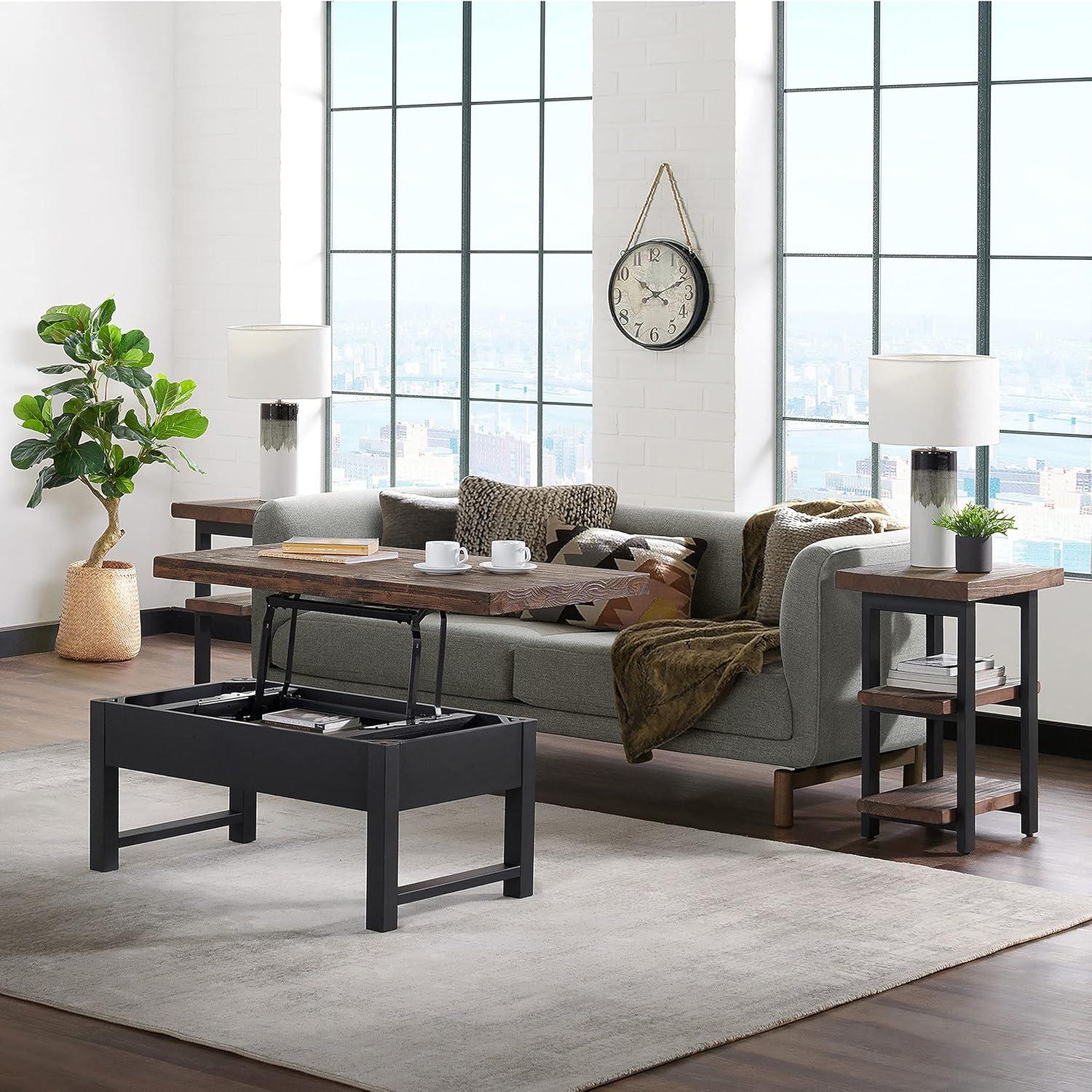 Alaterre Pomona 3-Piece Living Room Set with 42"W Lift Top Coffee Table and Two End Tables with Shelves