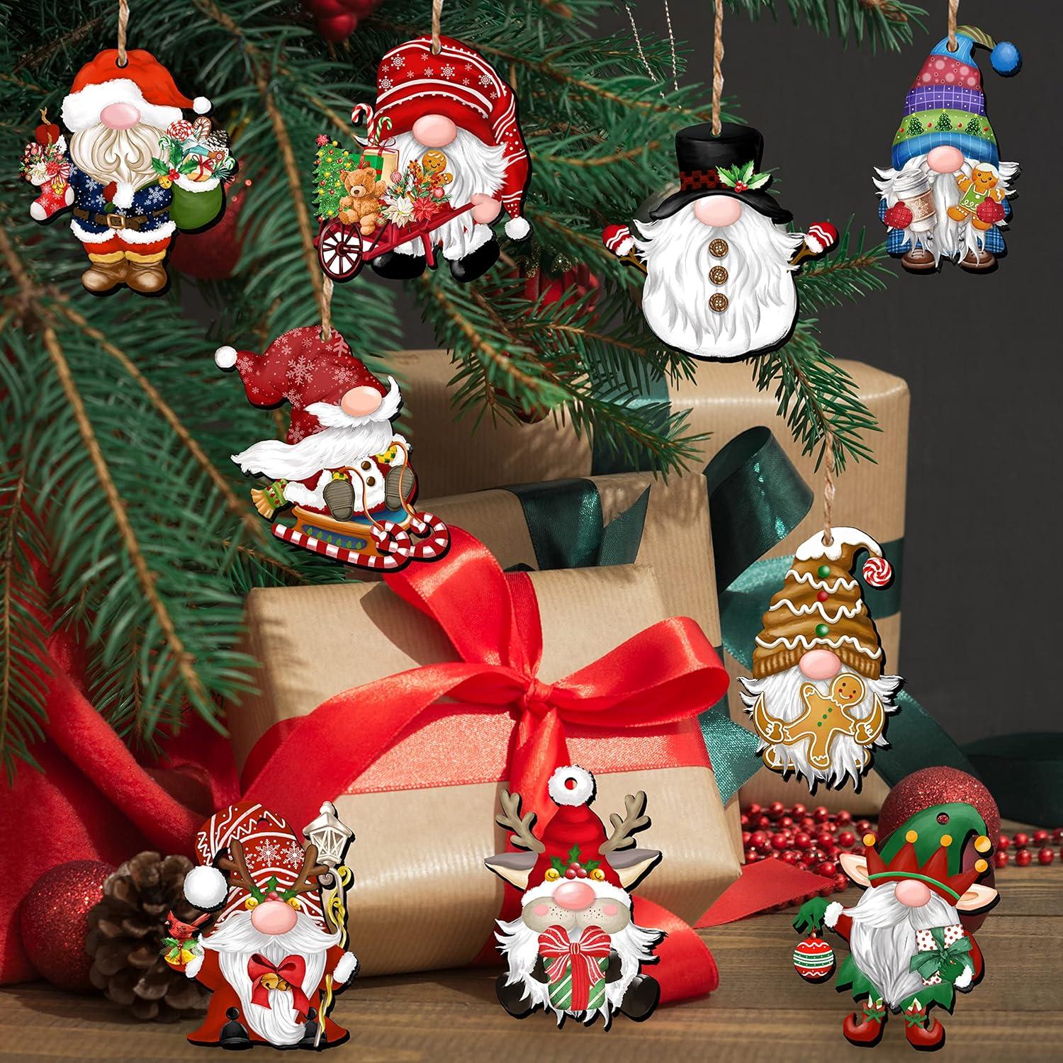 24pcs Gnome Christmas Ornaments Set - Festive Decorations with Wooden Gnomes for Tree Adornments & Ultimate Holiday Celebration Accessories