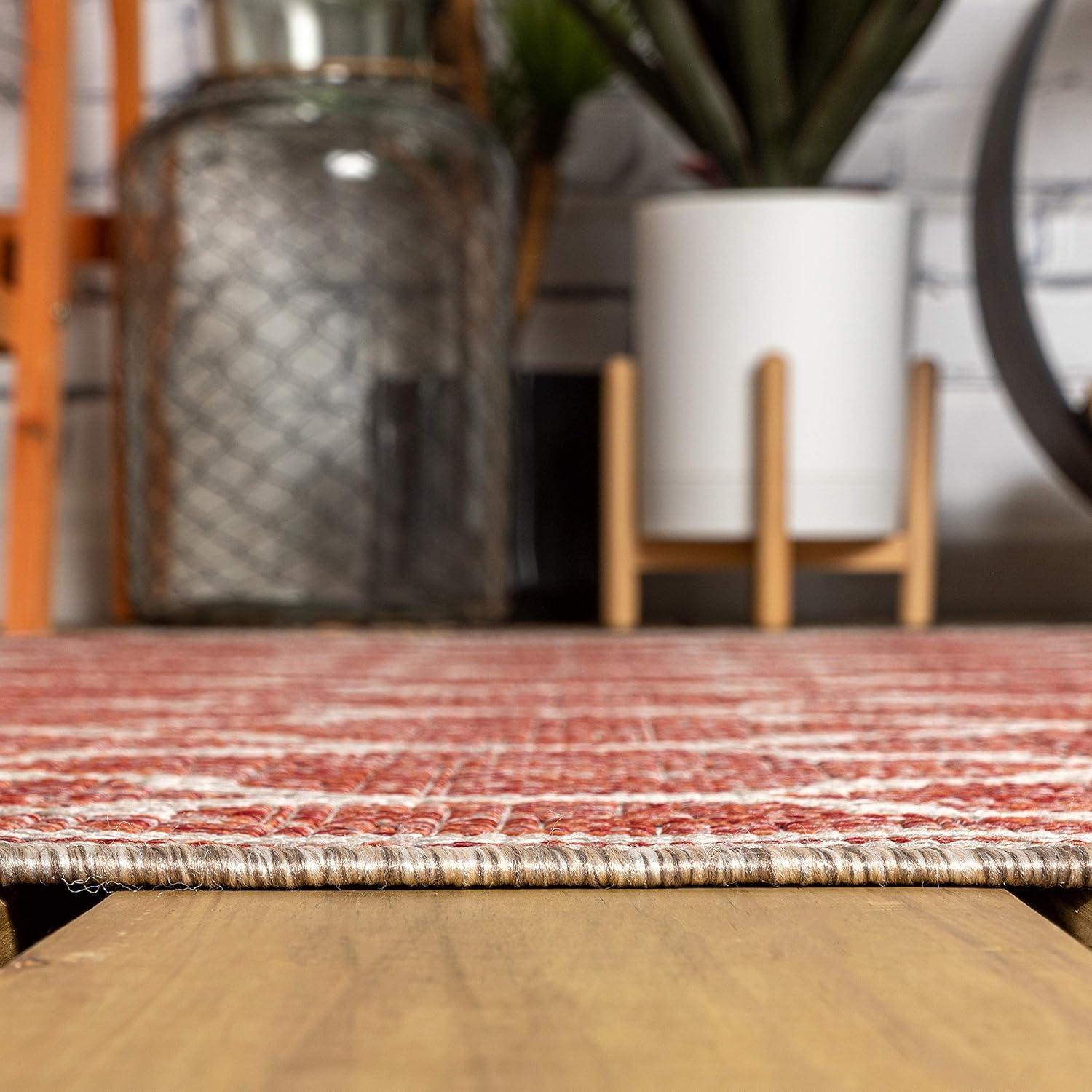 5'x8' Trebol Moroccan Trellis Textured Weave Indoor/Outdoor Area Rug, Red/Beige - JONATHAN Y