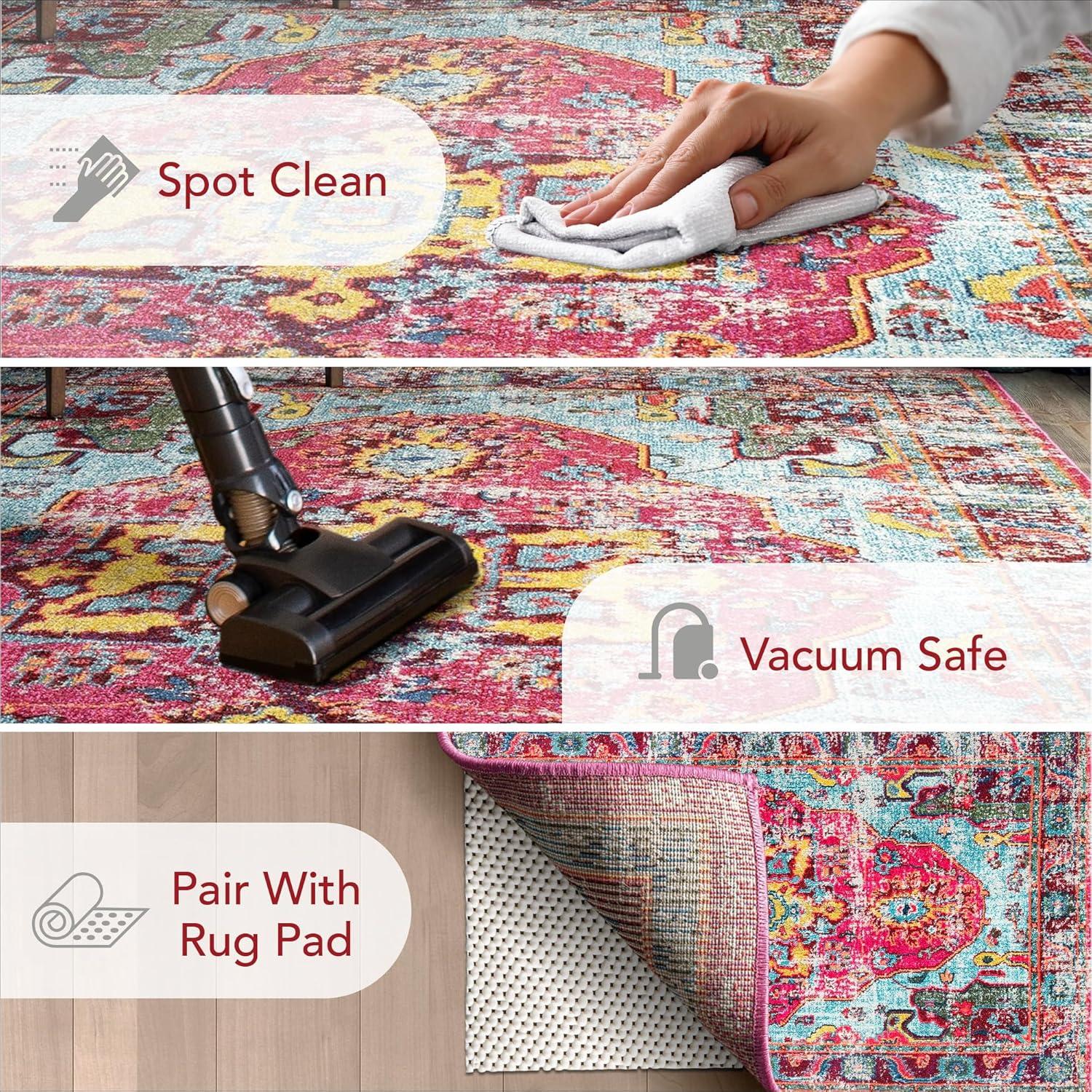 nuLOOM 4' Round Vintage Corbett Area Rug: Bohemian Medallion, Multicolor, Low Pile, Indoor, 4ft Round Rug