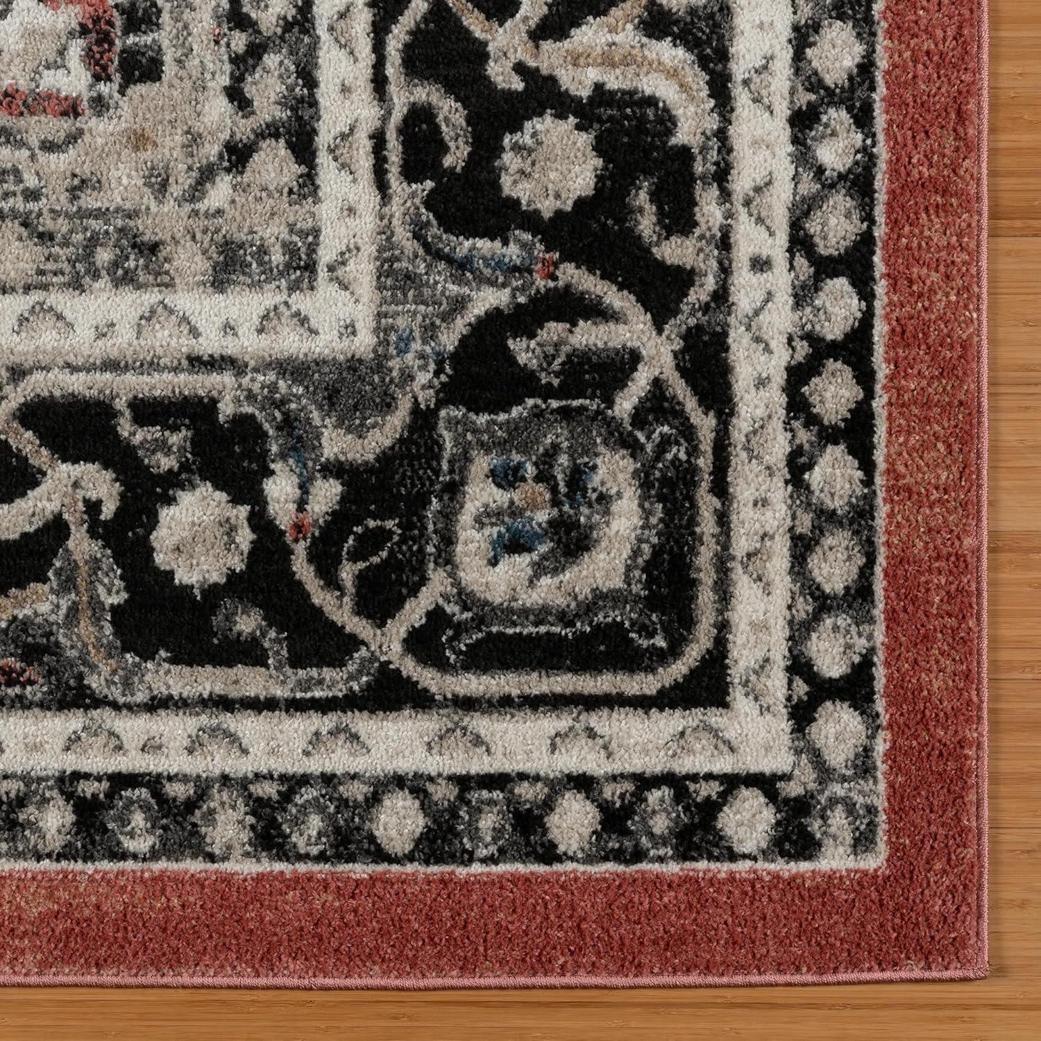 Heirloom Fluer Traditional Oriental Medallion Red Black Polypropylene Area Rug