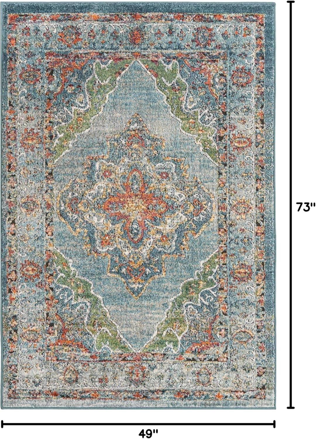 Isabella 4' x 6' Blue Floral Easy-Care Synthetic Area Rug