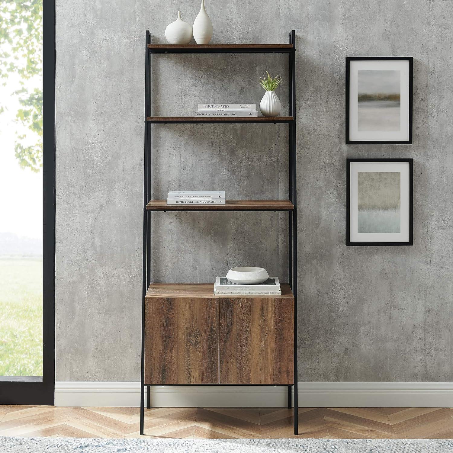 Walker Edison 72" Industrial Modern Ladder Bookcase in Reclaimed Barnwood