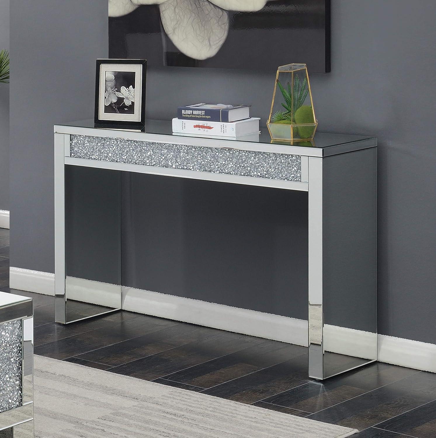 Layton Rectangular Sofa Table Silver and Clear Mirror