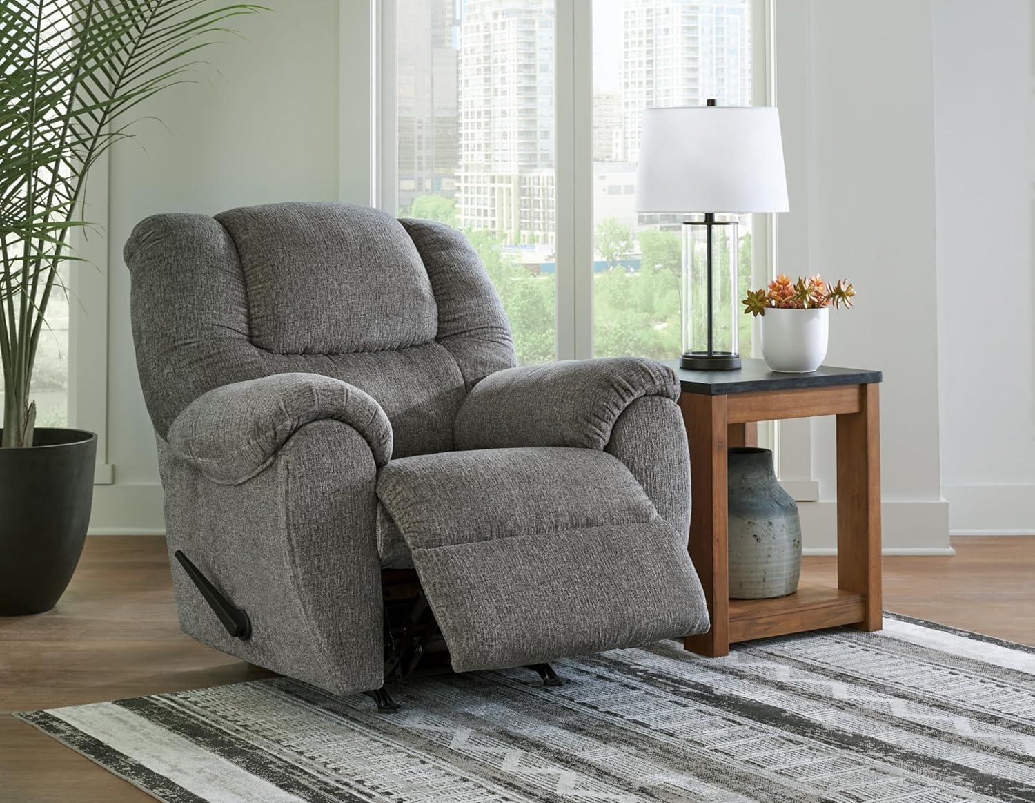 Gray Contemporary Metal Frame Recliner with Pillow Top Arms